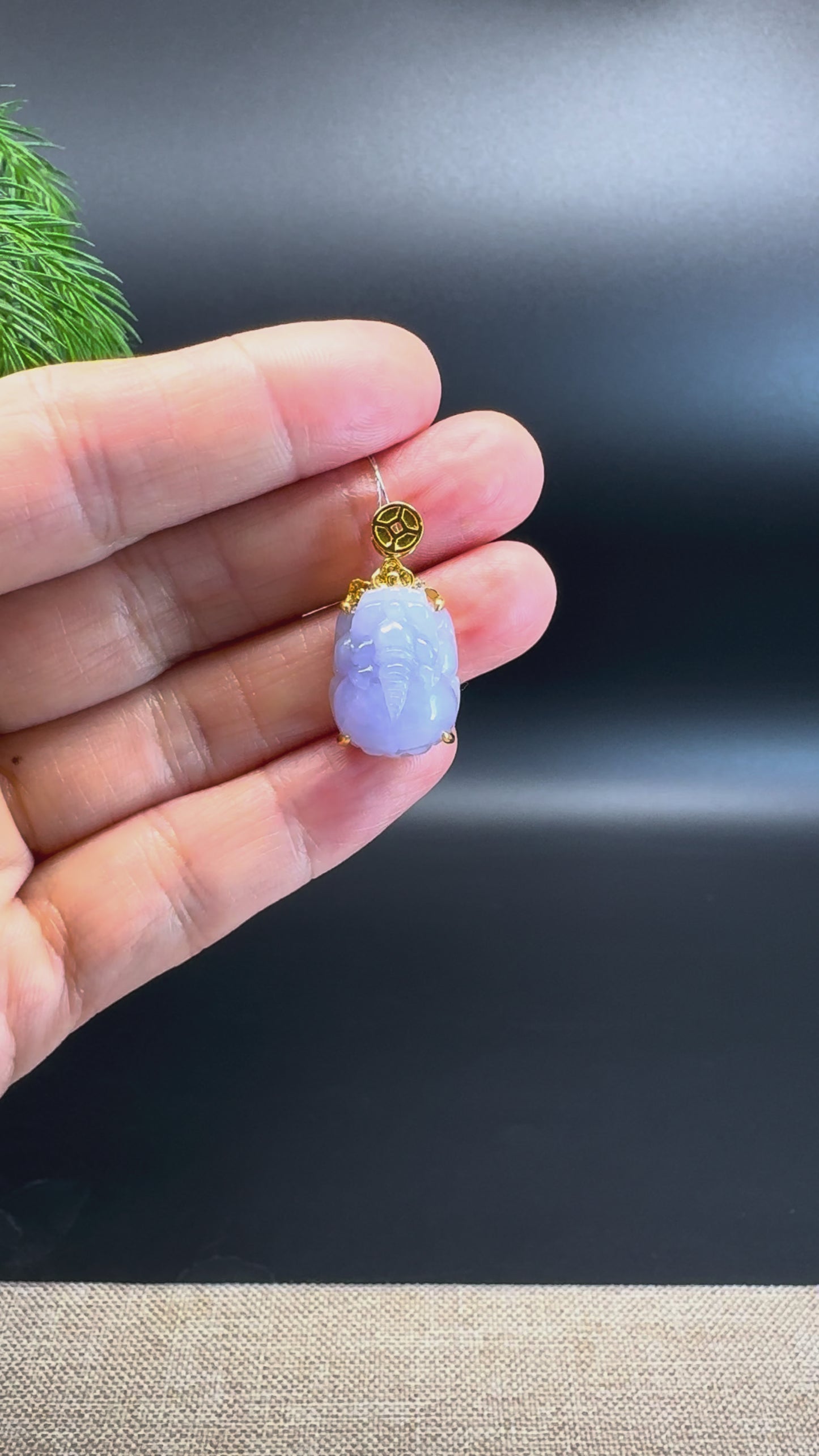 RealJade® Co. 18K Yellow Gold Genuine Lavender Jadeite Jade PiXiu Pendant With Diamonds