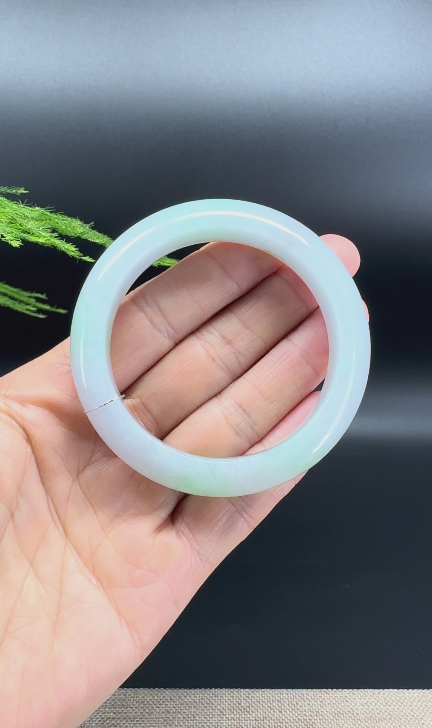 Load and play video in Gallery viewer, Genuine Burmese Lavender Green Jade Jadeite Bangle Bracelet ( 52.8mm )
