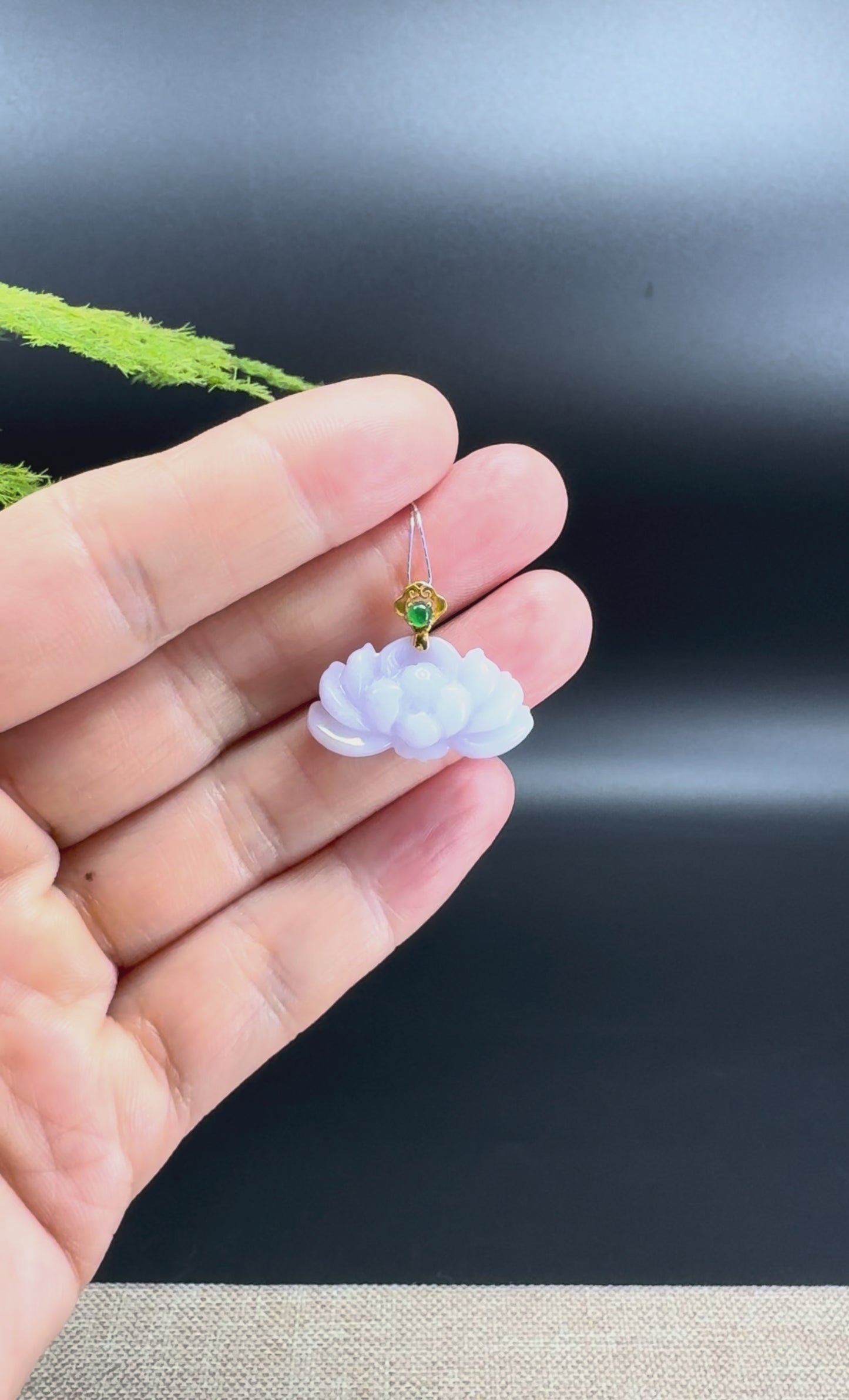 Load and play video in Gallery viewer, RealJade® Co. Genuine Lavender Jadeite Jade Good Lotus  Necklace With 18K Yellow Gold Bail
