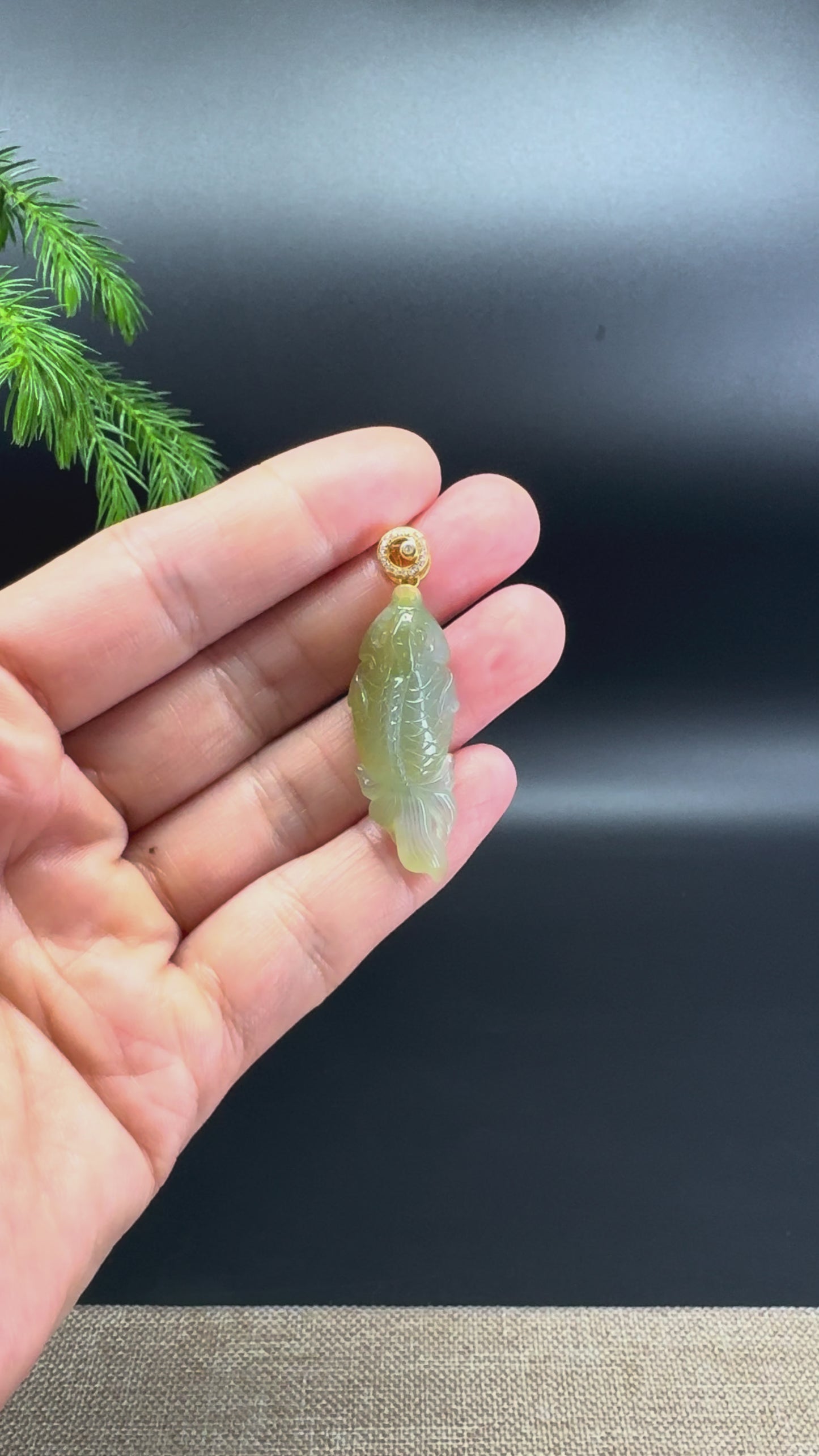 RealJade® Co. 18K Yellow Gold Genuine Yellow Green Jadeite Jade Koi Fish Necklace