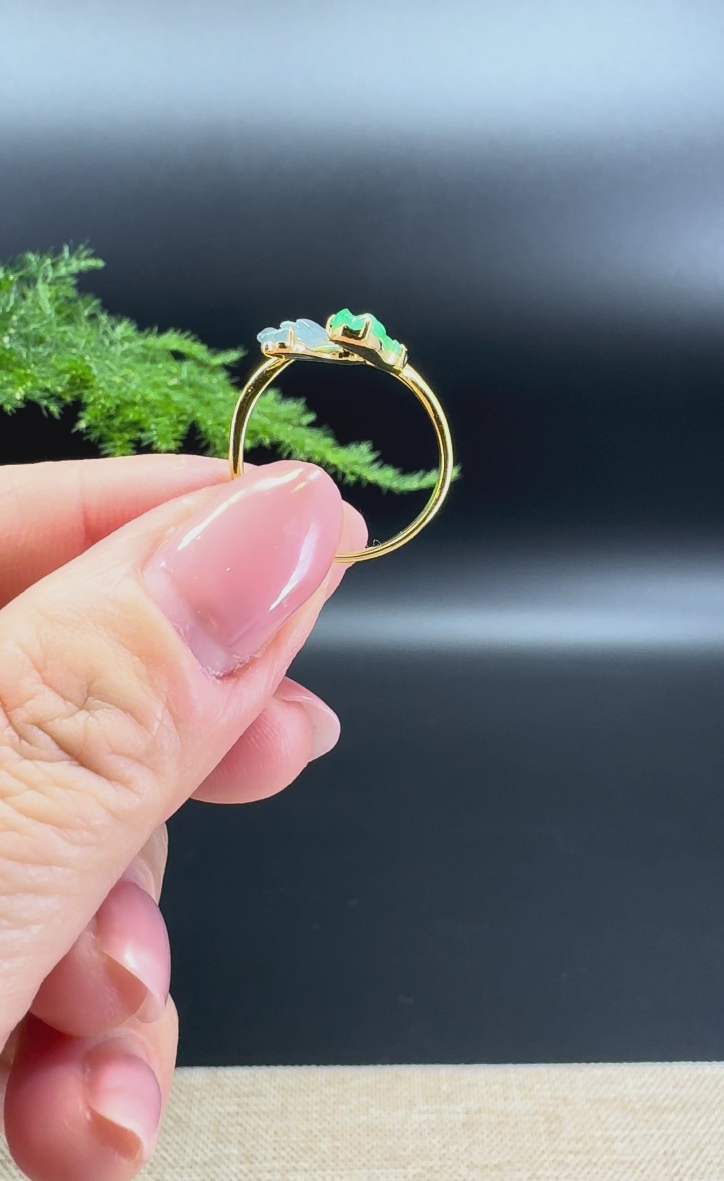 RealJade® 18k Yellow Gold Natural Jadeite Jade Magnolia Ring With Diamonds