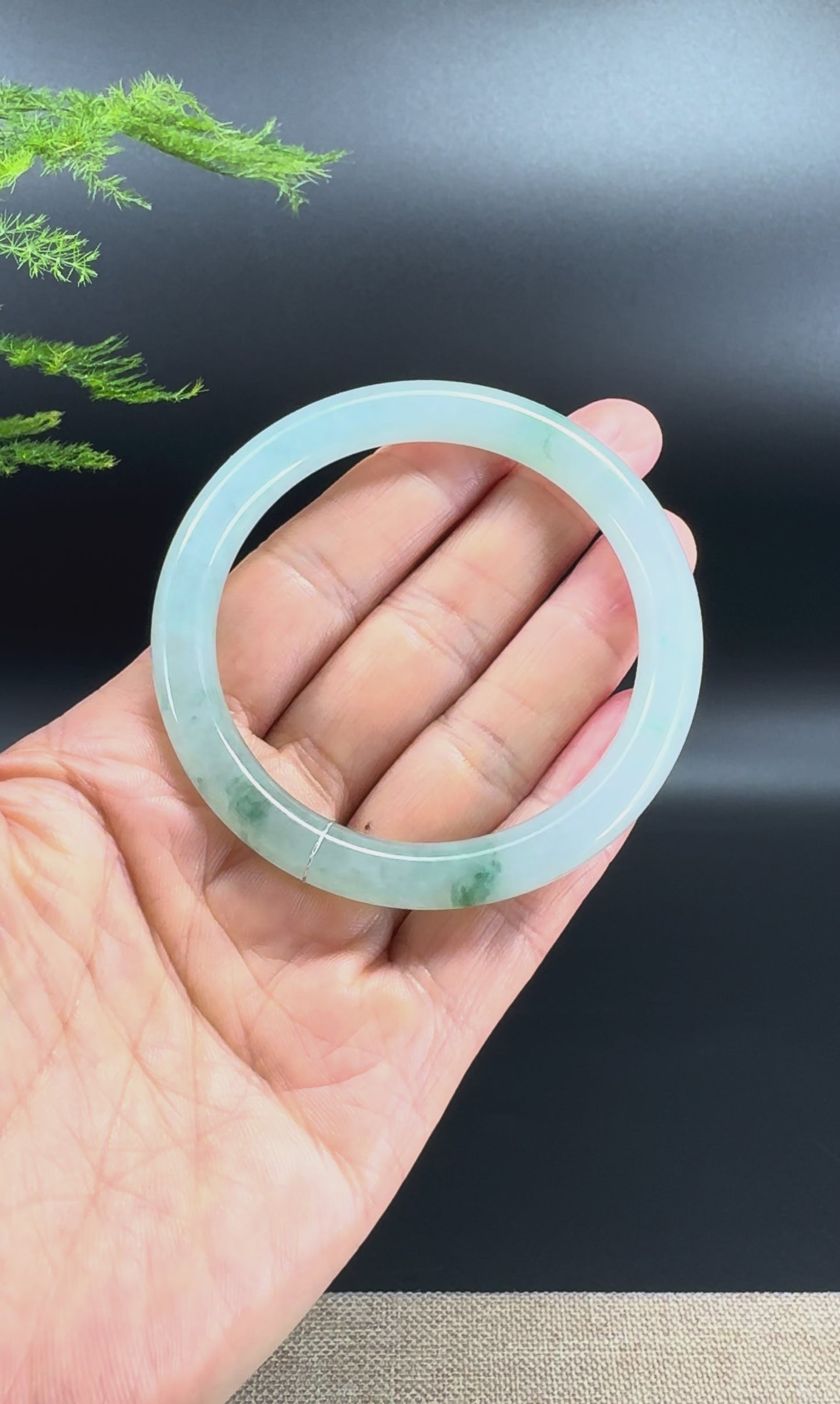 Load and play video in Gallery viewer, Genuine Burmese Icy Green Jade Jadeite Bangle Bracelet (54.8mm)

