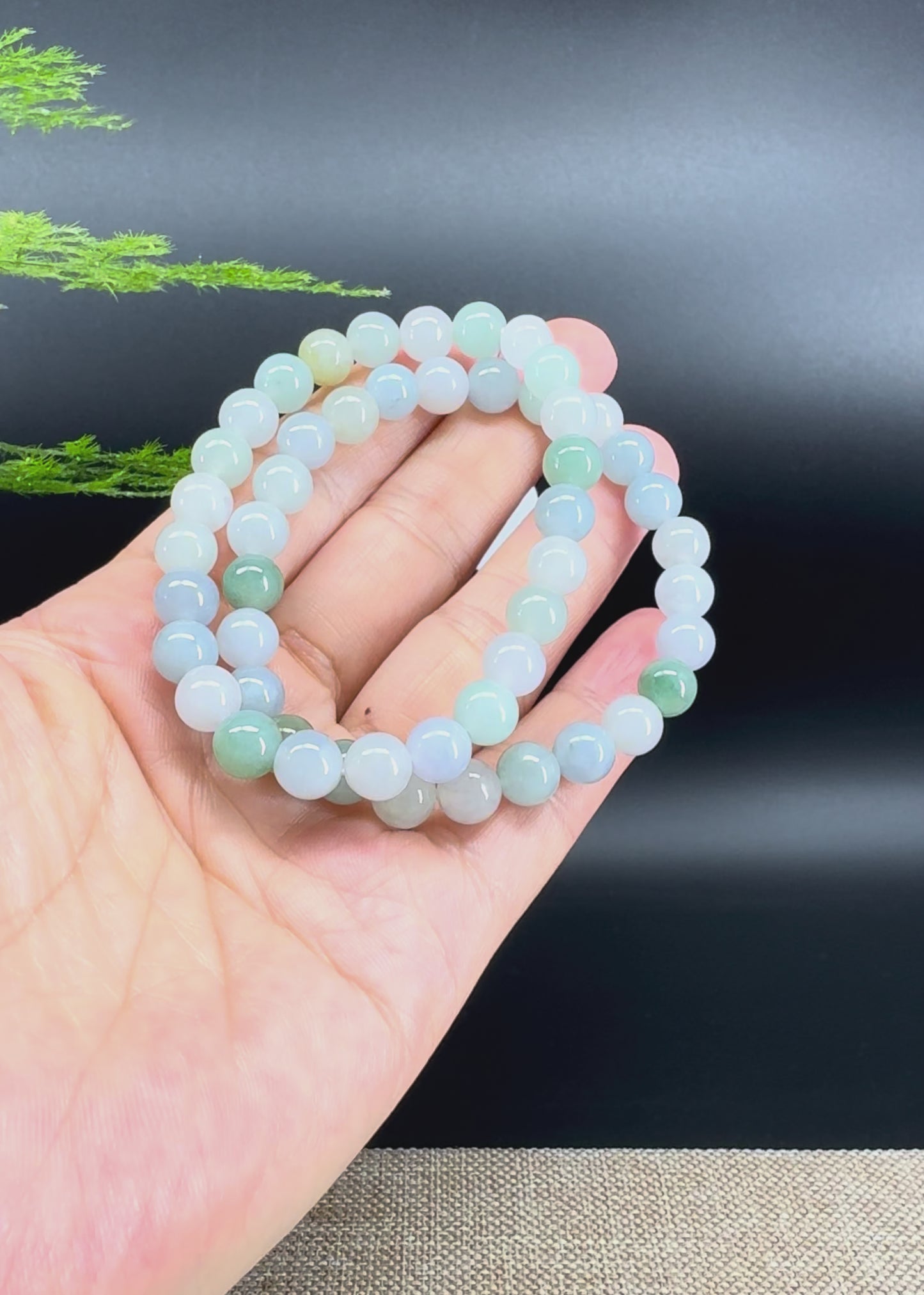 Load and play video in Gallery viewer, RealJade® Co. Genuine Jadeite Jade Round Ice Multiple Colors Beads Bracelet (7.8mm)
