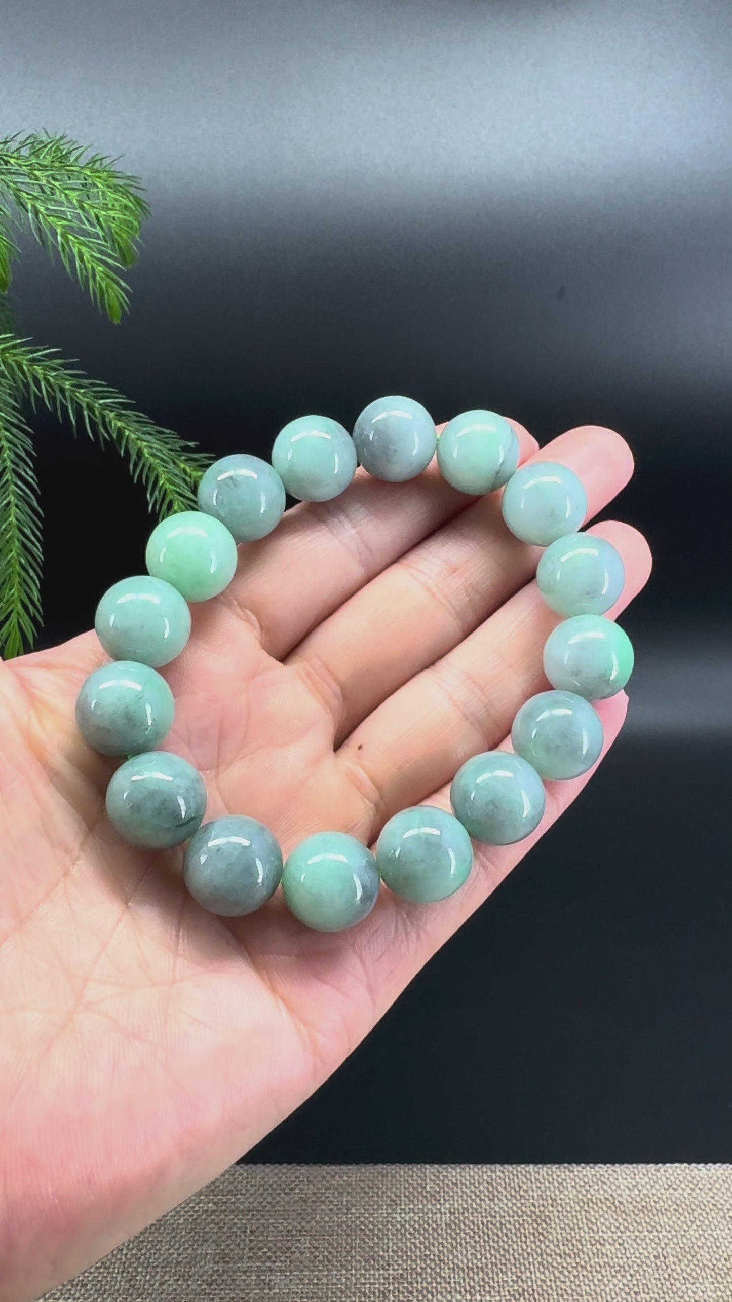 Load and play video in Gallery viewer, RealJade® Genuine Jadeite Jade Round Light Wuji &amp;amp; Green Beads Bracelet ( 13.5mm )
