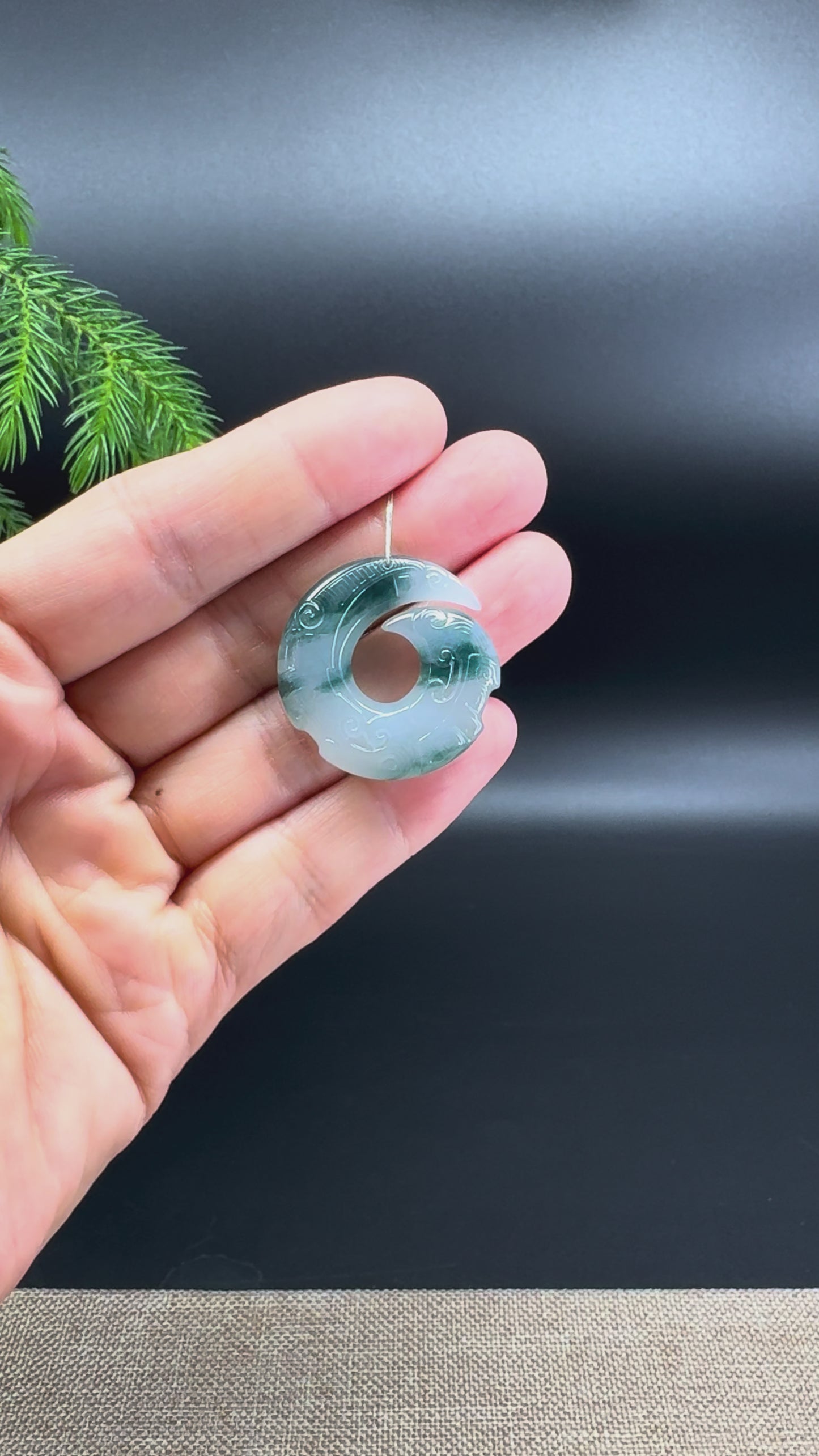 RealJade® Co. Genuine Blue Flower Fortune Turns Jadeite Jade Pendant