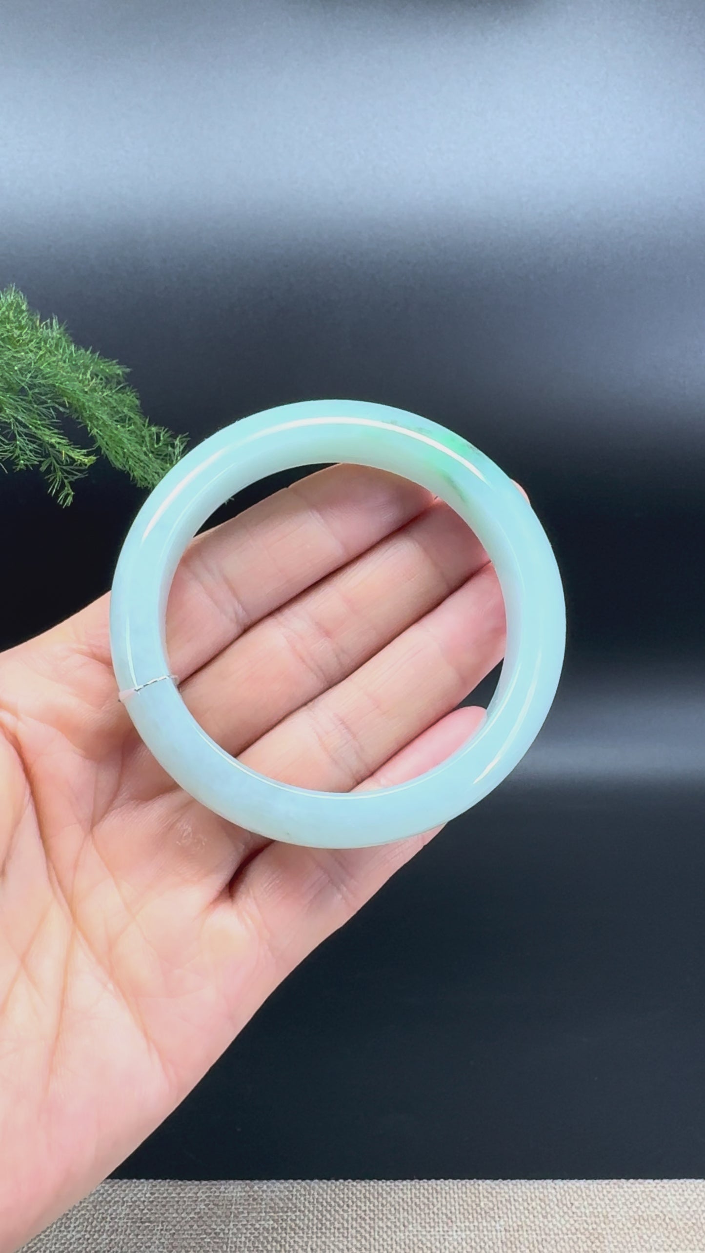 Load and play video in Gallery viewer, Genuine Burmese Icy Green Jade Jadeite Bangle Bracelet (54.1mm)
