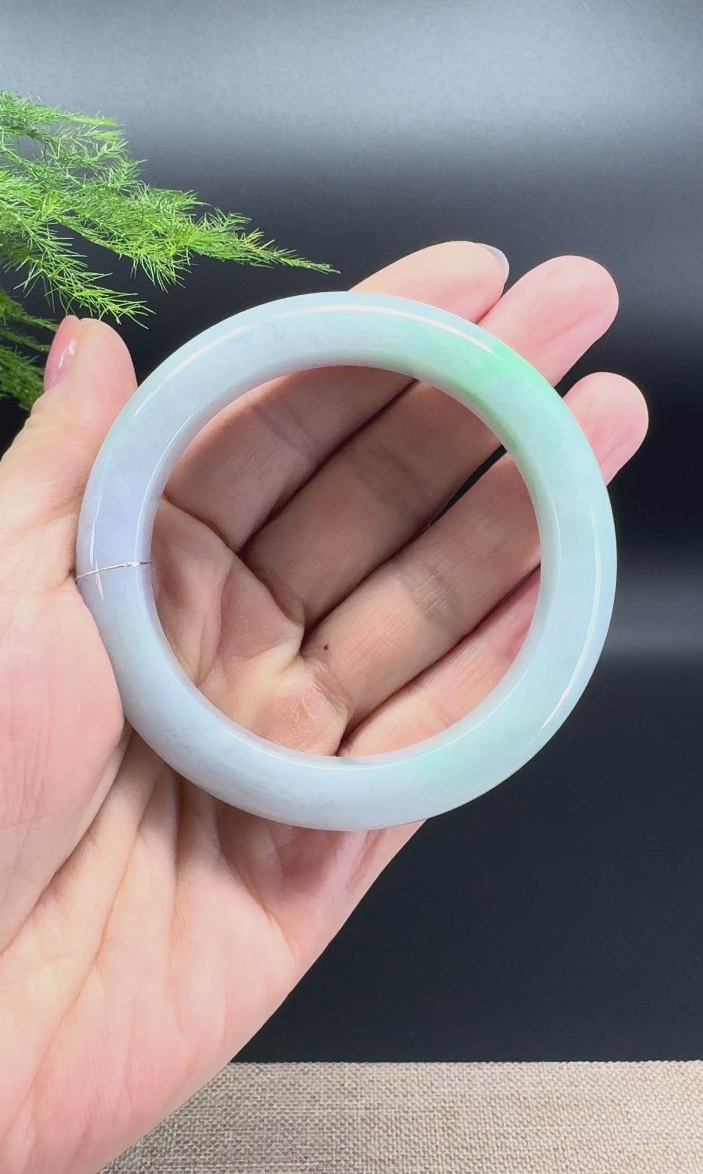 Load and play video in Gallery viewer, Genuine Burmese Lavender Green Jade Jadeite Bangle Bracelet ( 55.8mm )
