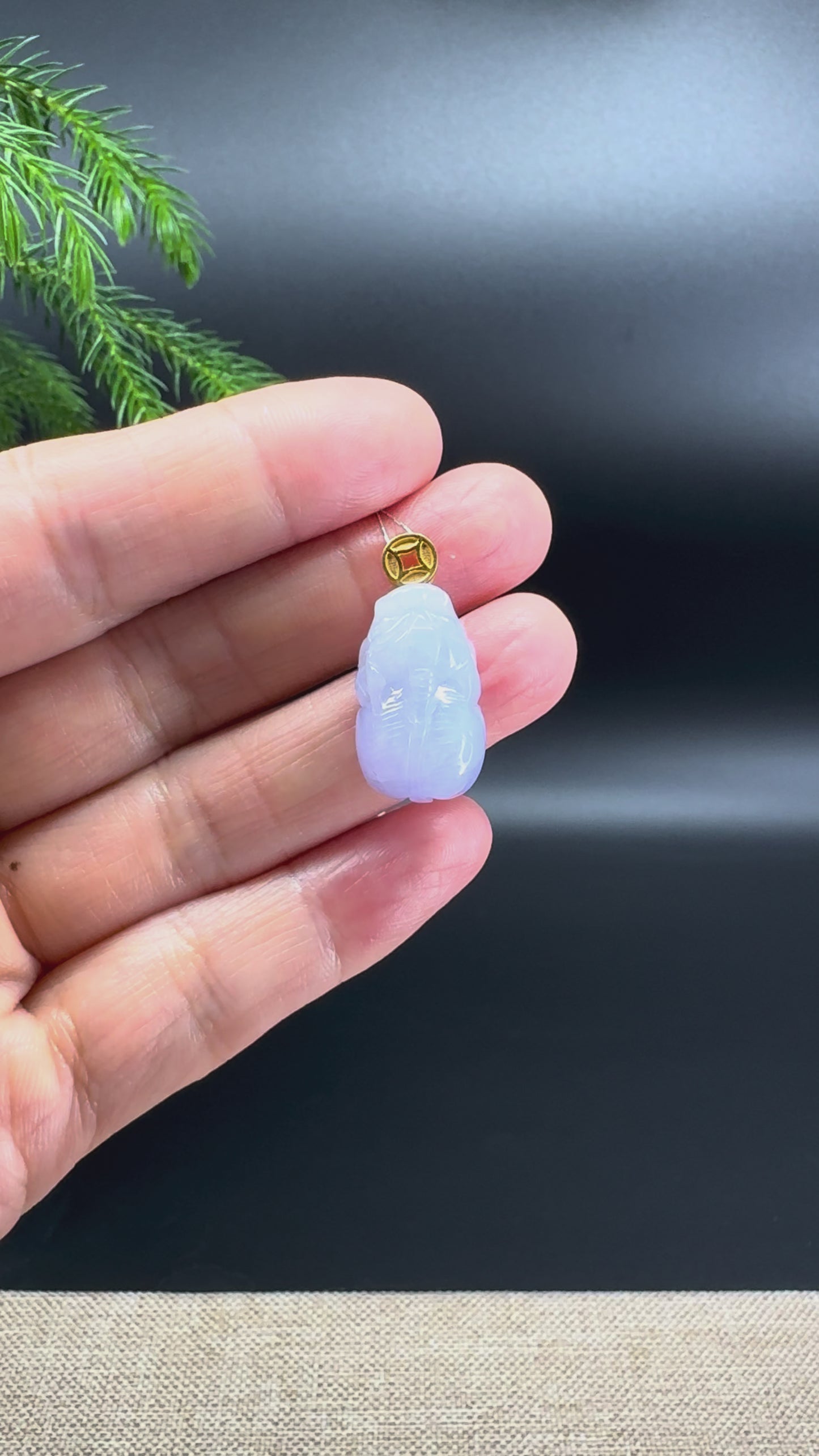 RealJade® Co. 18K Yellow Gold Genuine Light Lavender Jadeite Jade PiXiu Pendant