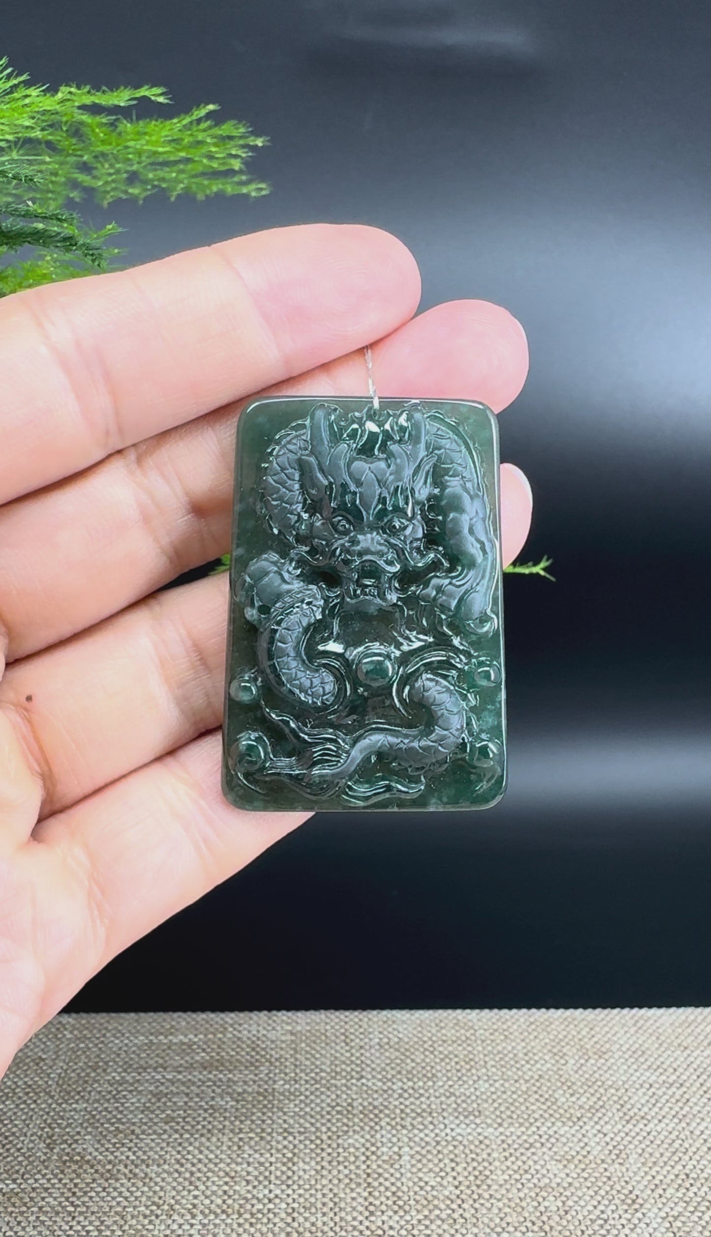 RealJade® Co. High Natural Guatemalan Blue  Jade Dragon Pendant