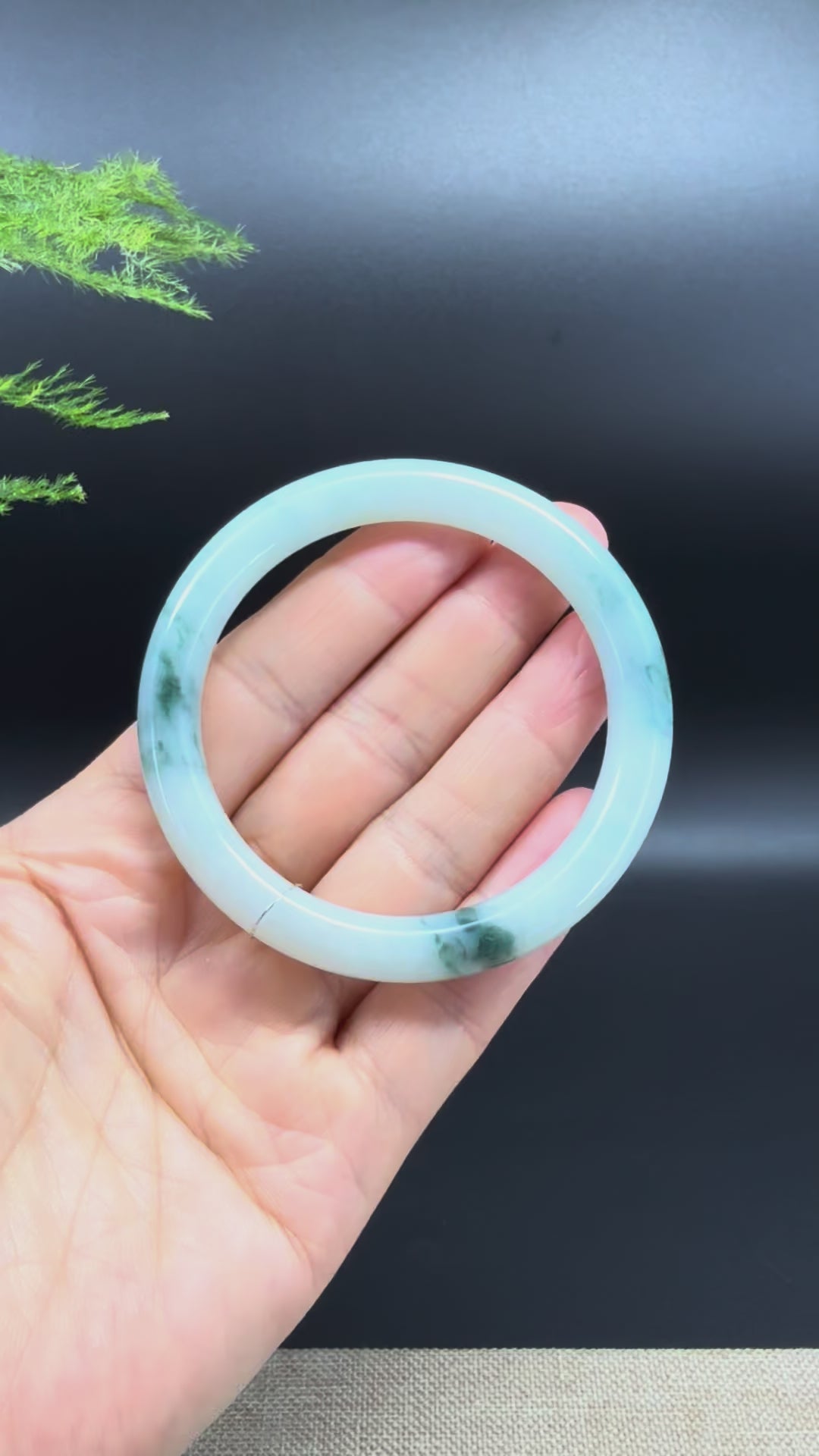 Load and play video in Gallery viewer, Genuine Burmese Icy Oil Green Jade Jadeite Bangle Bracelet ( 55mm )

