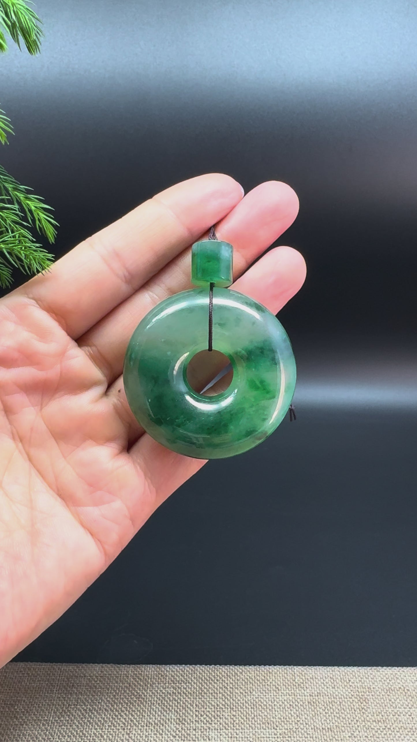 Load and play video in Gallery viewer, &amp;quot;Good Luck Button&amp;quot; Imperial Green Jadeite Jade Lucky KouKou Pendant
