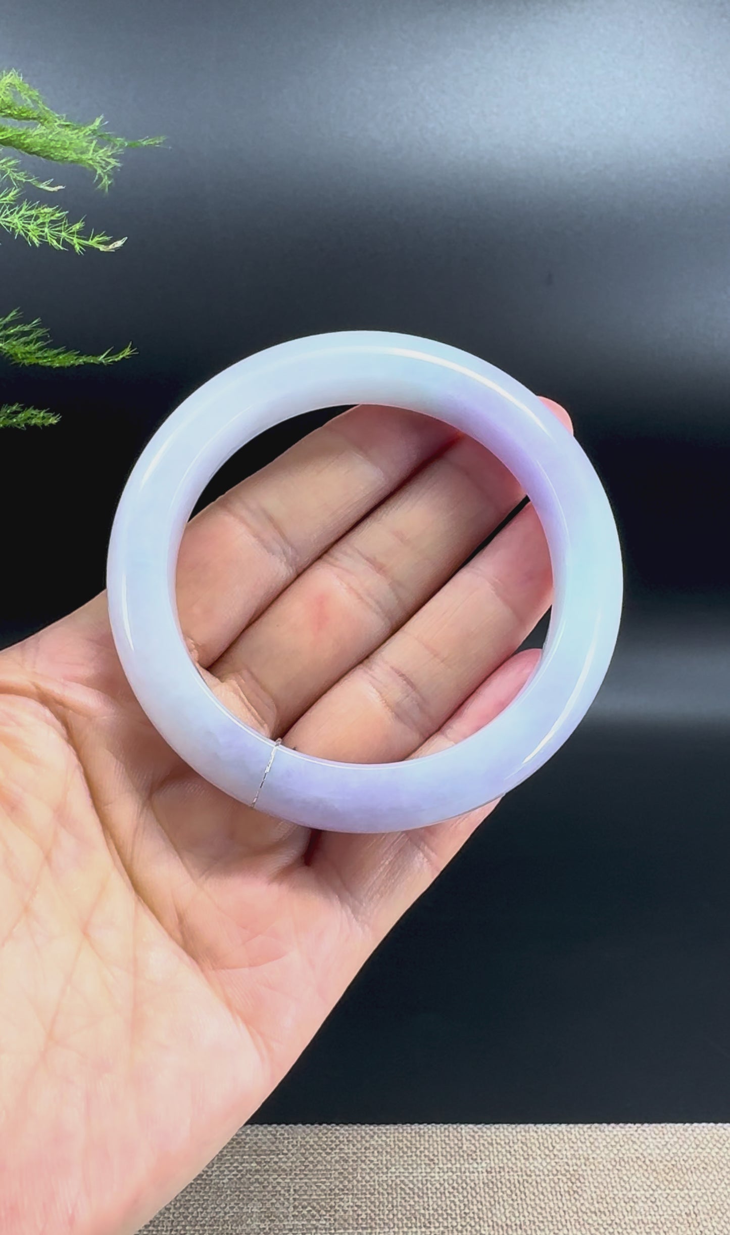 Load and play video in Gallery viewer, Genuine Burmese Lavender Green Jade Jadeite Bangle Bracelet (57.8mm)
