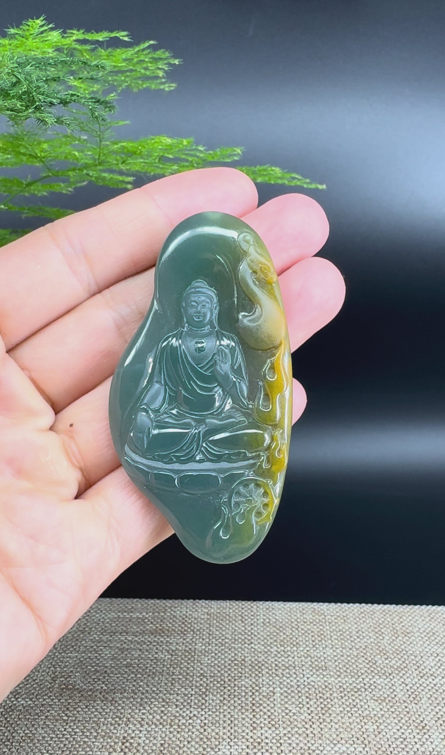 RealJade® Co. High Natural Guatemalan Blue Jade GuanYin Pendant