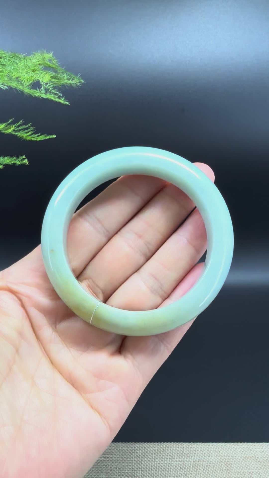 Load and play video in Gallery viewer, Genuine Burmese Yellow Green Jade Jadeite Bangle Bracelet ( 55.2mm )
