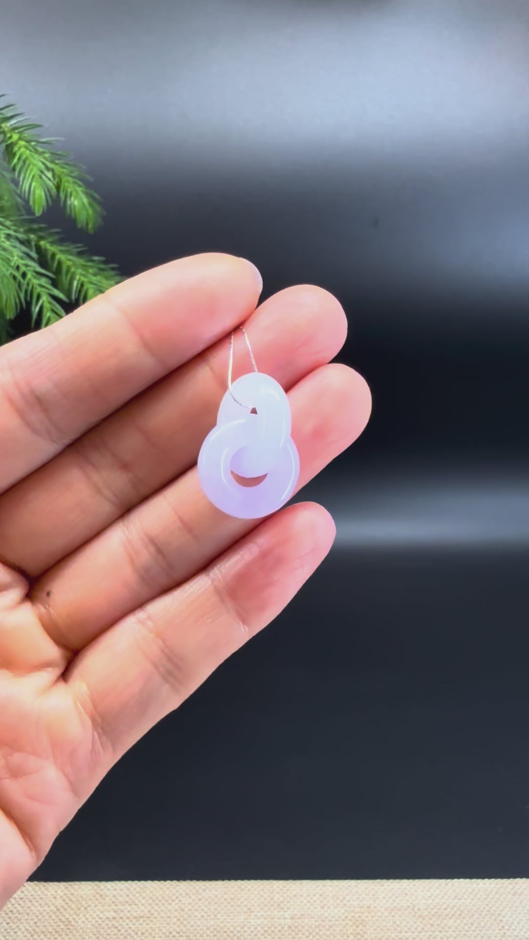 Load and play video in Gallery viewer, &amp;quot;Good Luck Button&amp;quot; Lavender Jadeite Jade Lucky Double KouKou Pendant Necklace
