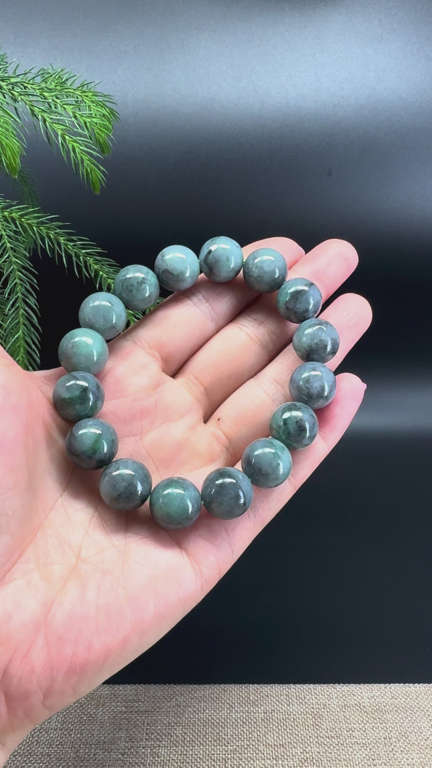 Load and play video in Gallery viewer, RealJade® Genuine Jadeite Jade Round Wuji &amp;amp; Green Beads Bracelet ( 13.5mm )
