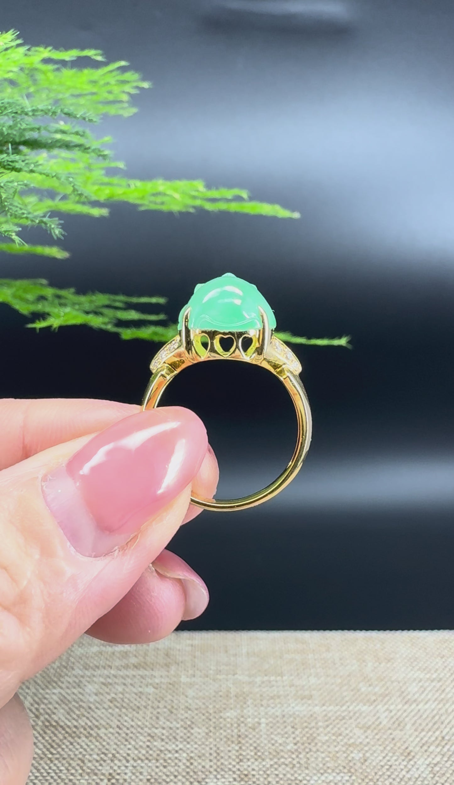 RealJade® "Signature Signet" 18K Yellow Gold  Green Jadeite Jade Diamonds  PiXiu Ring