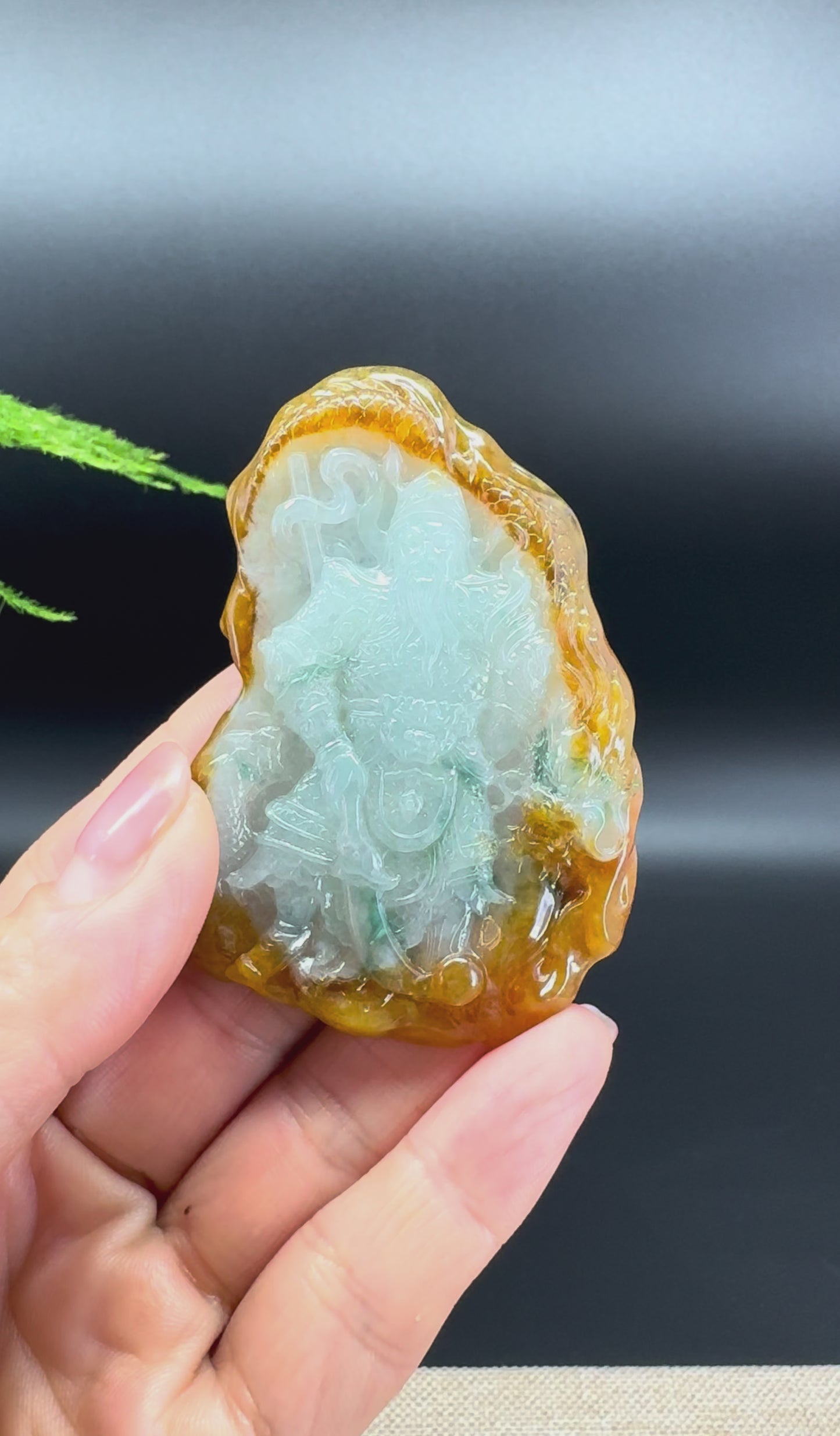 RealJade® Co. Genuine Yellow Green Jadeite Jade Guan Gong Pendant Necklace