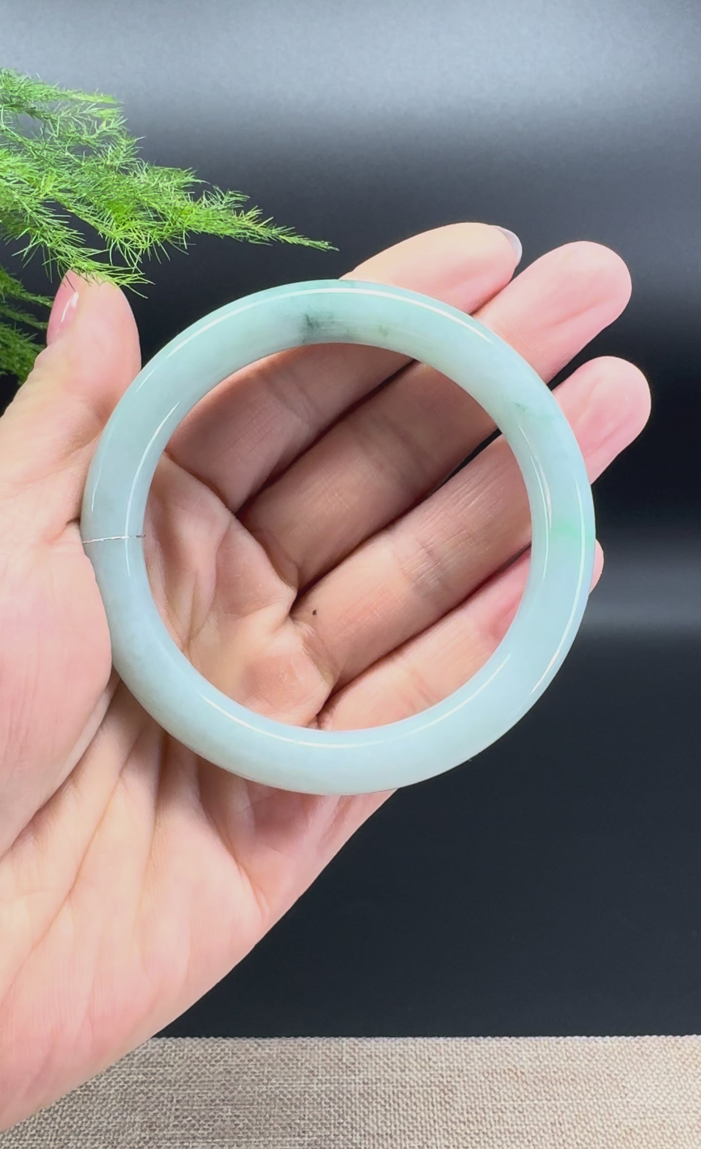 Load and play video in Gallery viewer, Genuine Burmese Light Green Jade Jadeite Bangle Bracelet ( 55.6mm )
