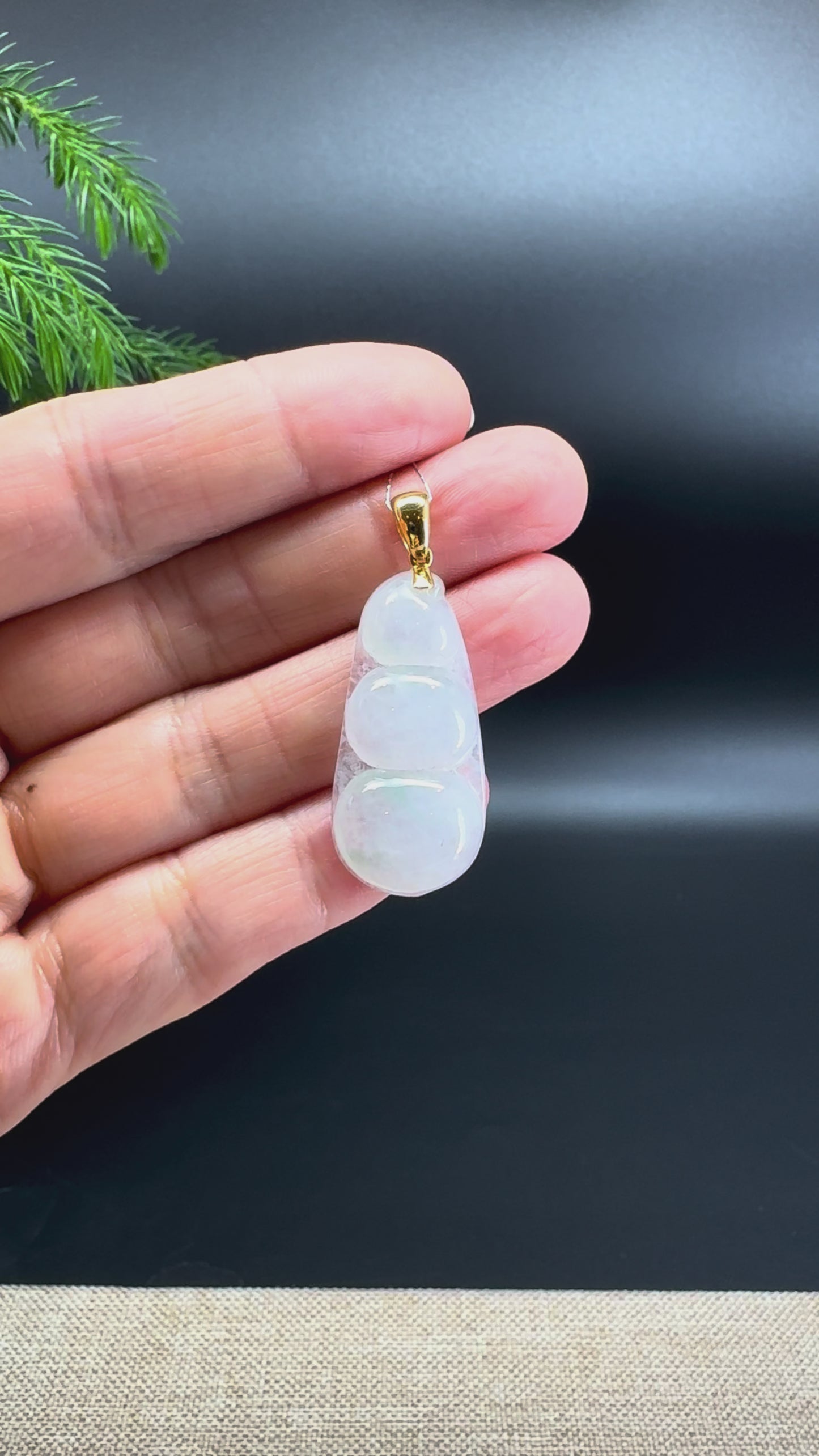 RealJade® Co. Genuine Icy White Jadeite Jade Bean Necklace With 18K Yellow Gold Bail