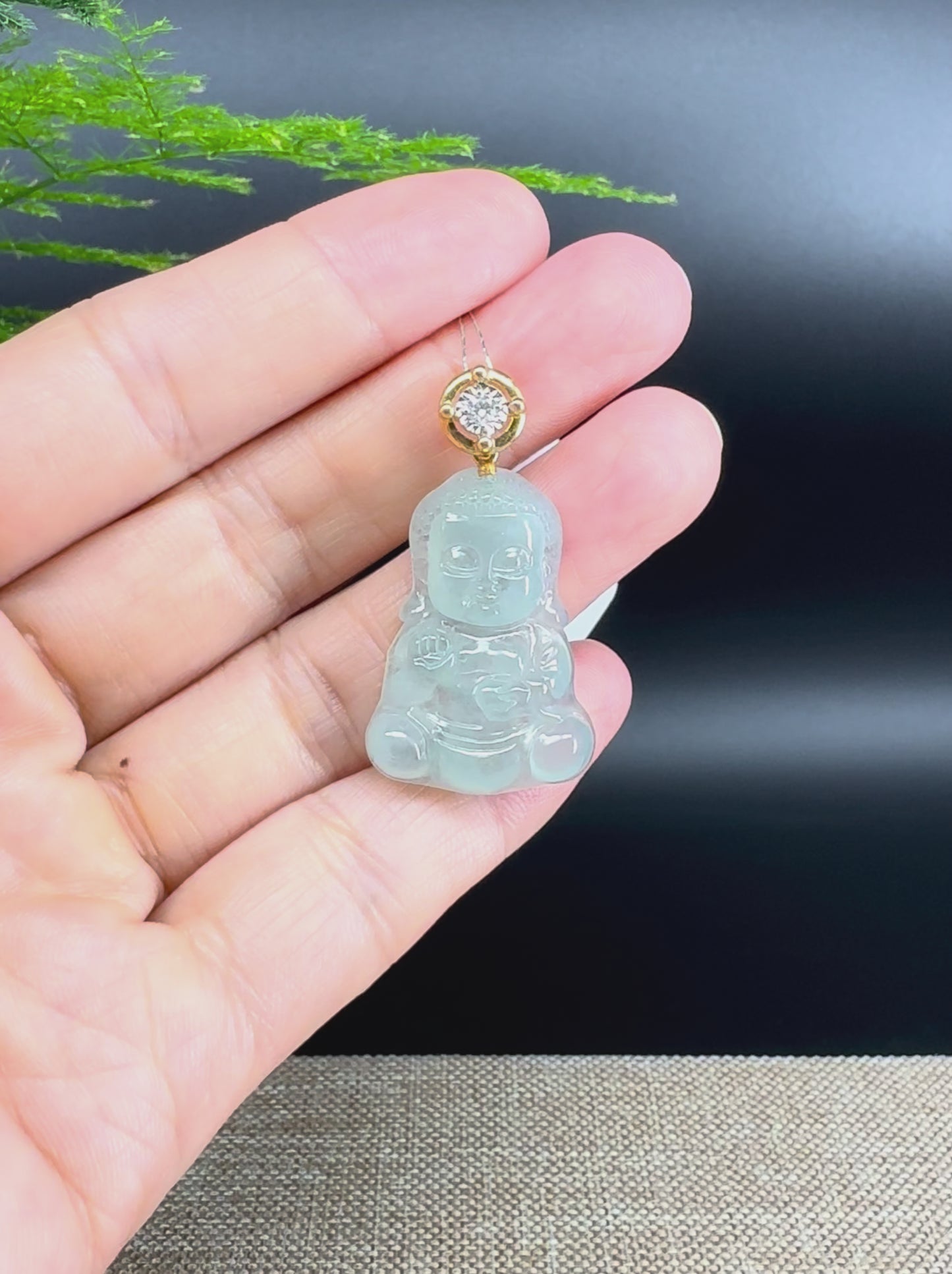 Burmese Icy Green Jadeite Jade Happy Baby Buddha Pendant