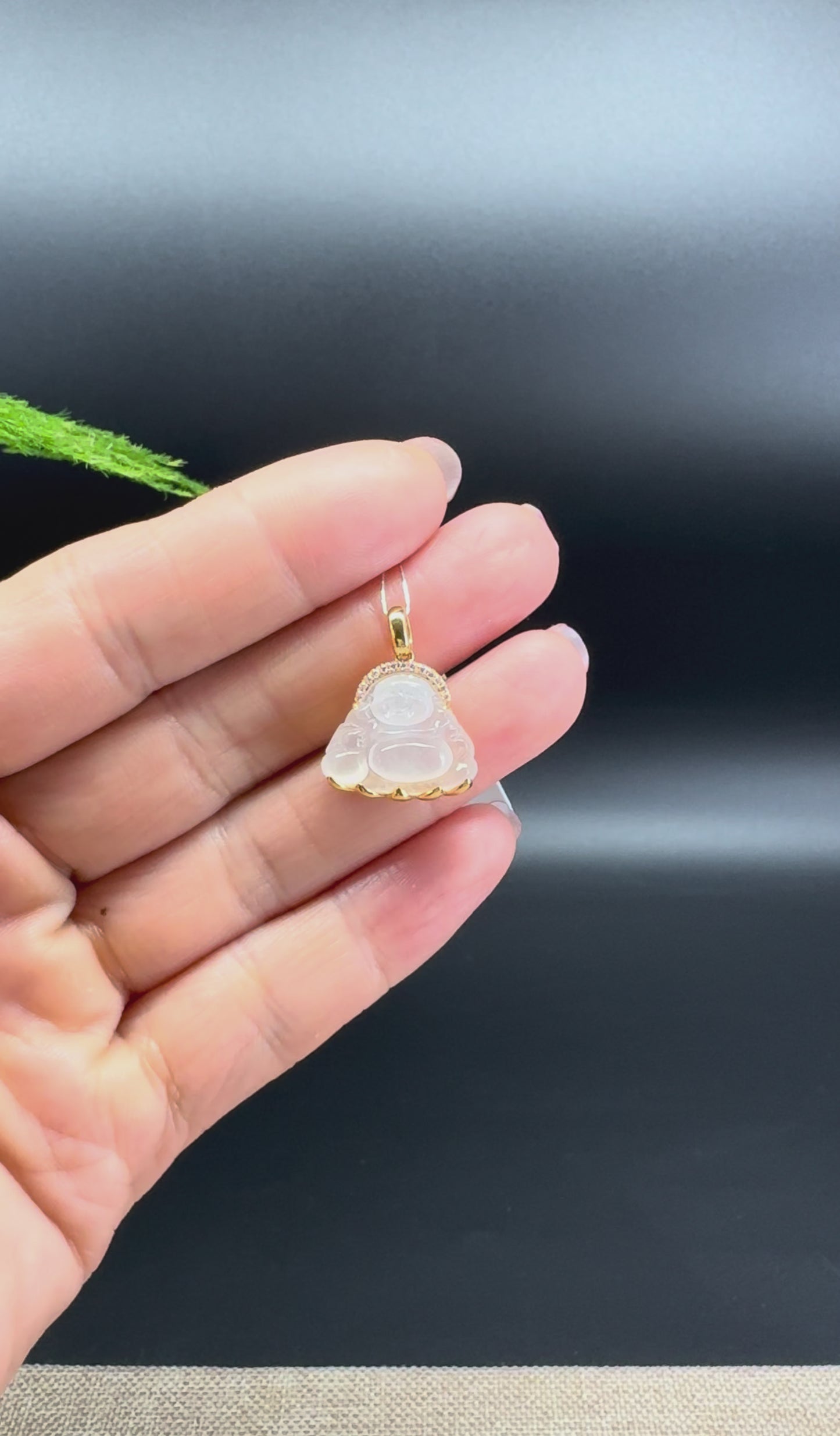 Load and play video in Gallery viewer, RealJade® 18K Yellow Gold Genuine Burmese Ice Jadeite Jade Buddha Pendant
