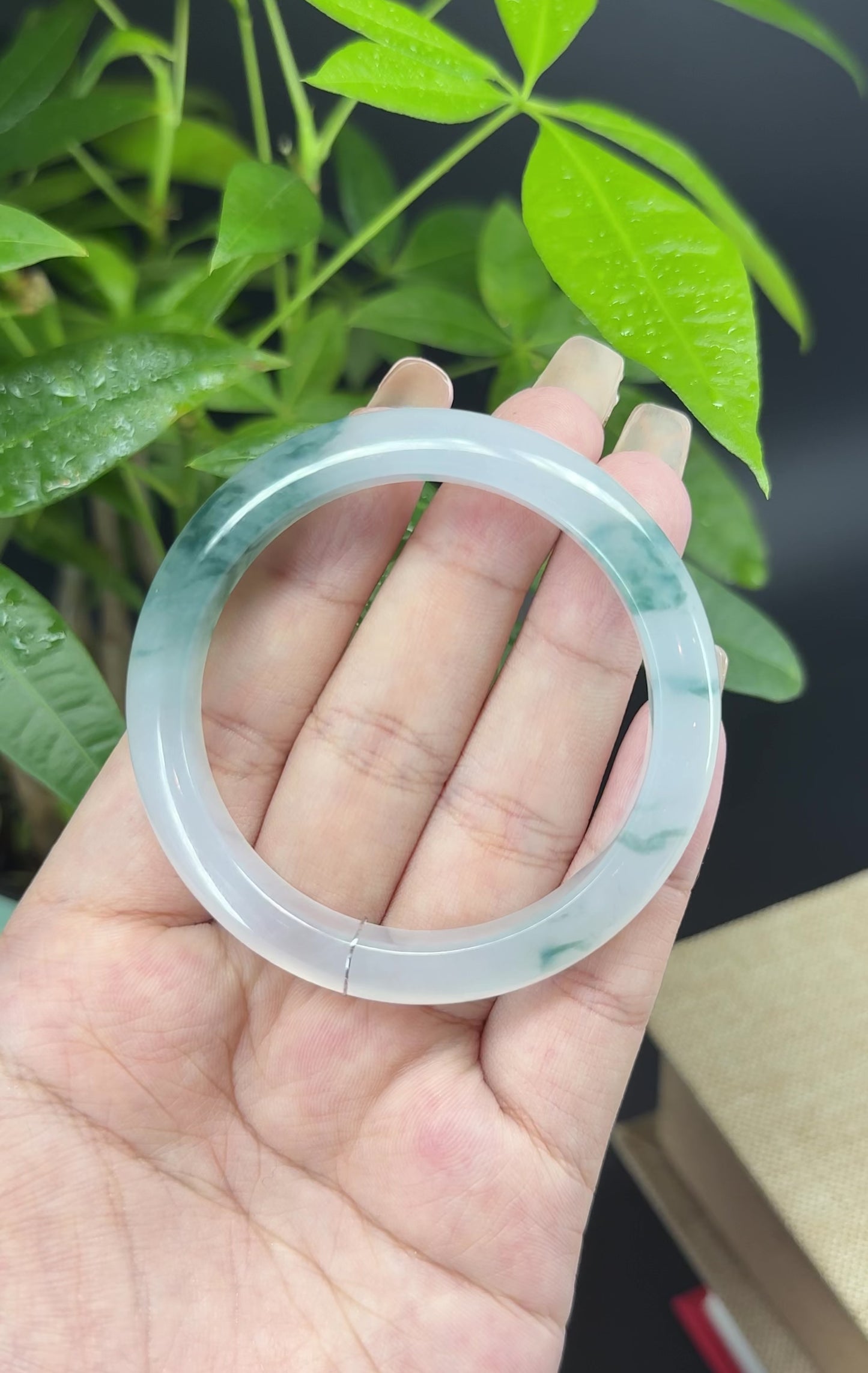 Load and play video in Gallery viewer, Genuine Burmese Icy Green Jade Jadeite Bangle Bracelet (51.5mm)
