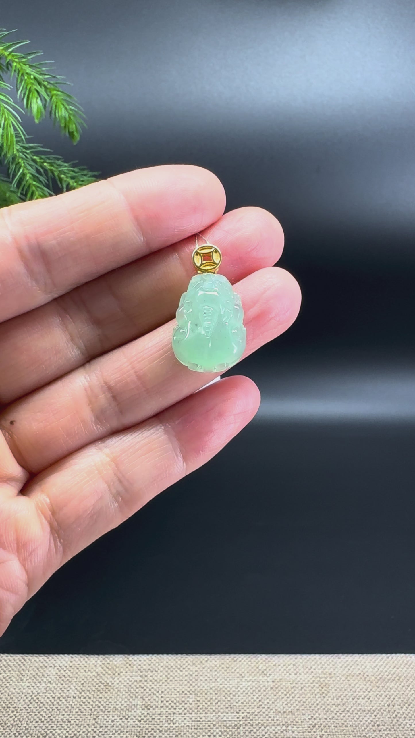 RealJade® Co. 18K Yellow Gold Genuine Sweet Green Jadeite Jade PiXiu Pendant