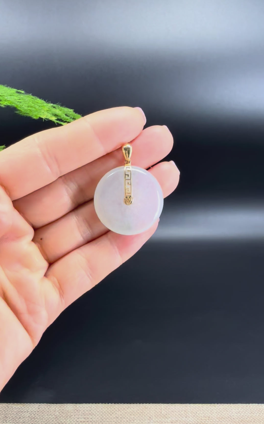 Load and play video in Gallery viewer, &amp;quot;Good Luck Button&amp;quot;Icy Jadeite Jade Lucky KouKou Pendant With 18K Yellow Gold Bail
