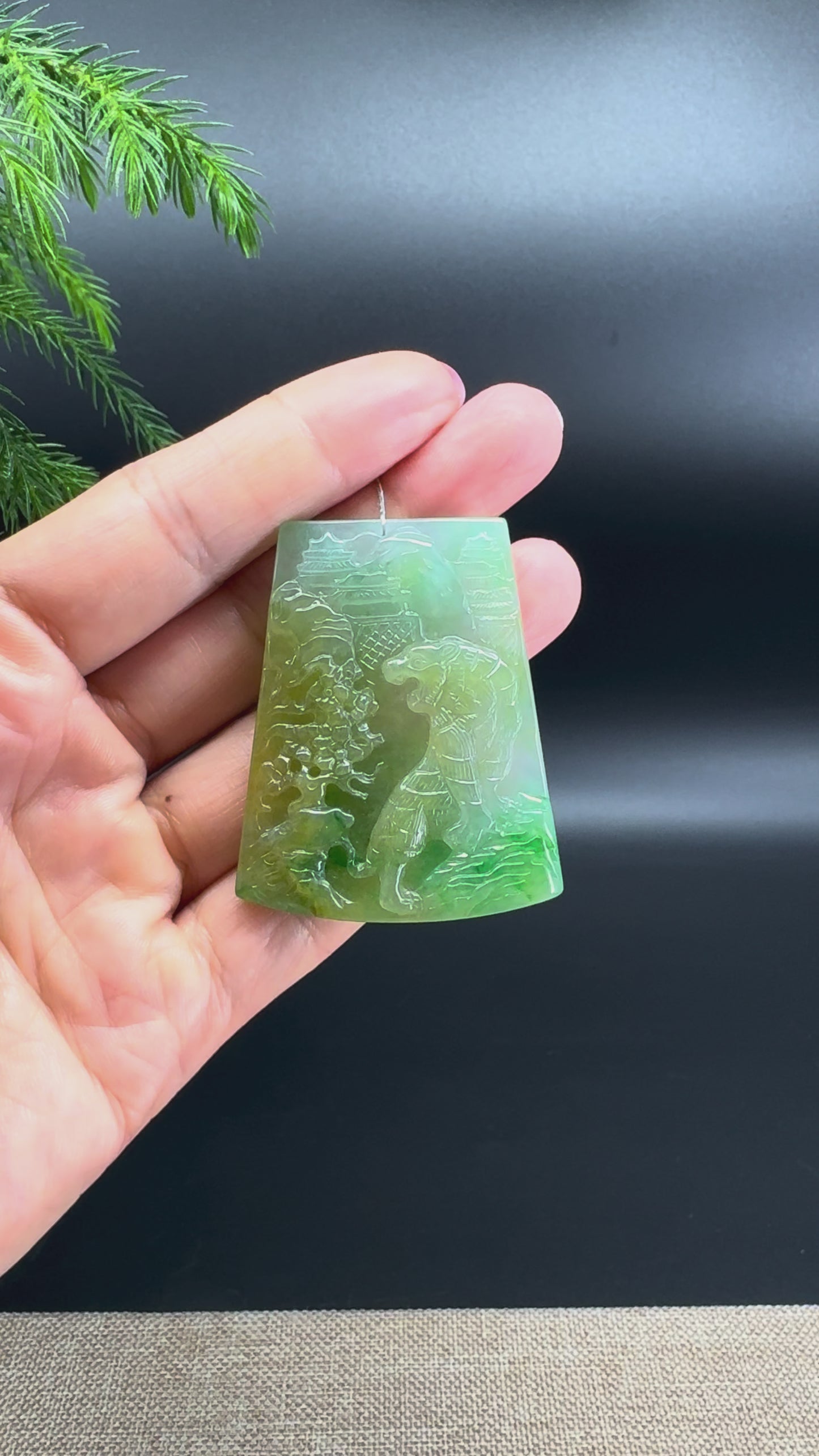 Load and play video in Gallery viewer, RealJade® Co. High Natural Yellow Green Jadeite Jade Dragon Pendant

