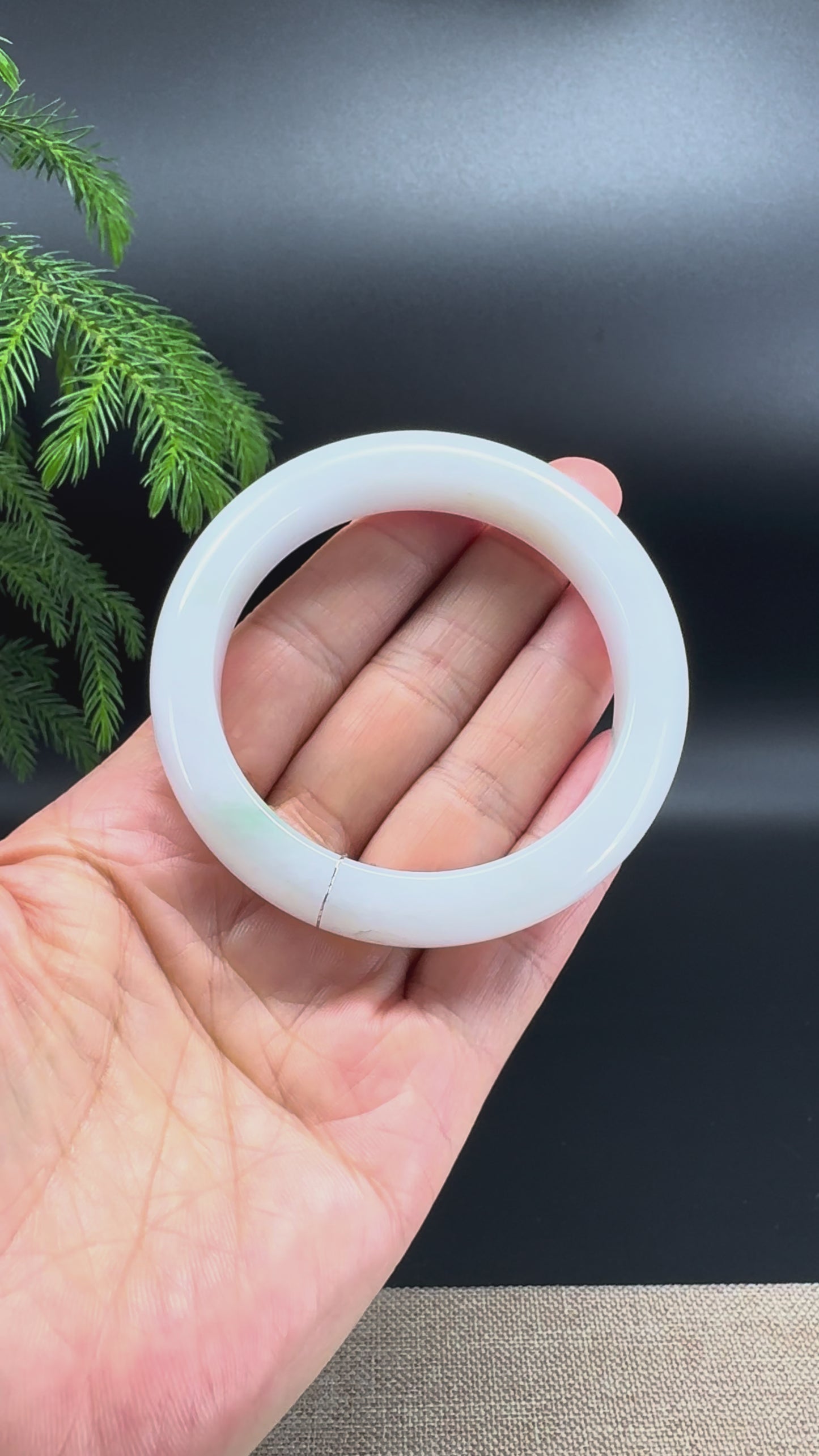 Genuine Burmese Light Pink-White Jade Jadeite Bangle Bracelet (54.5mm)