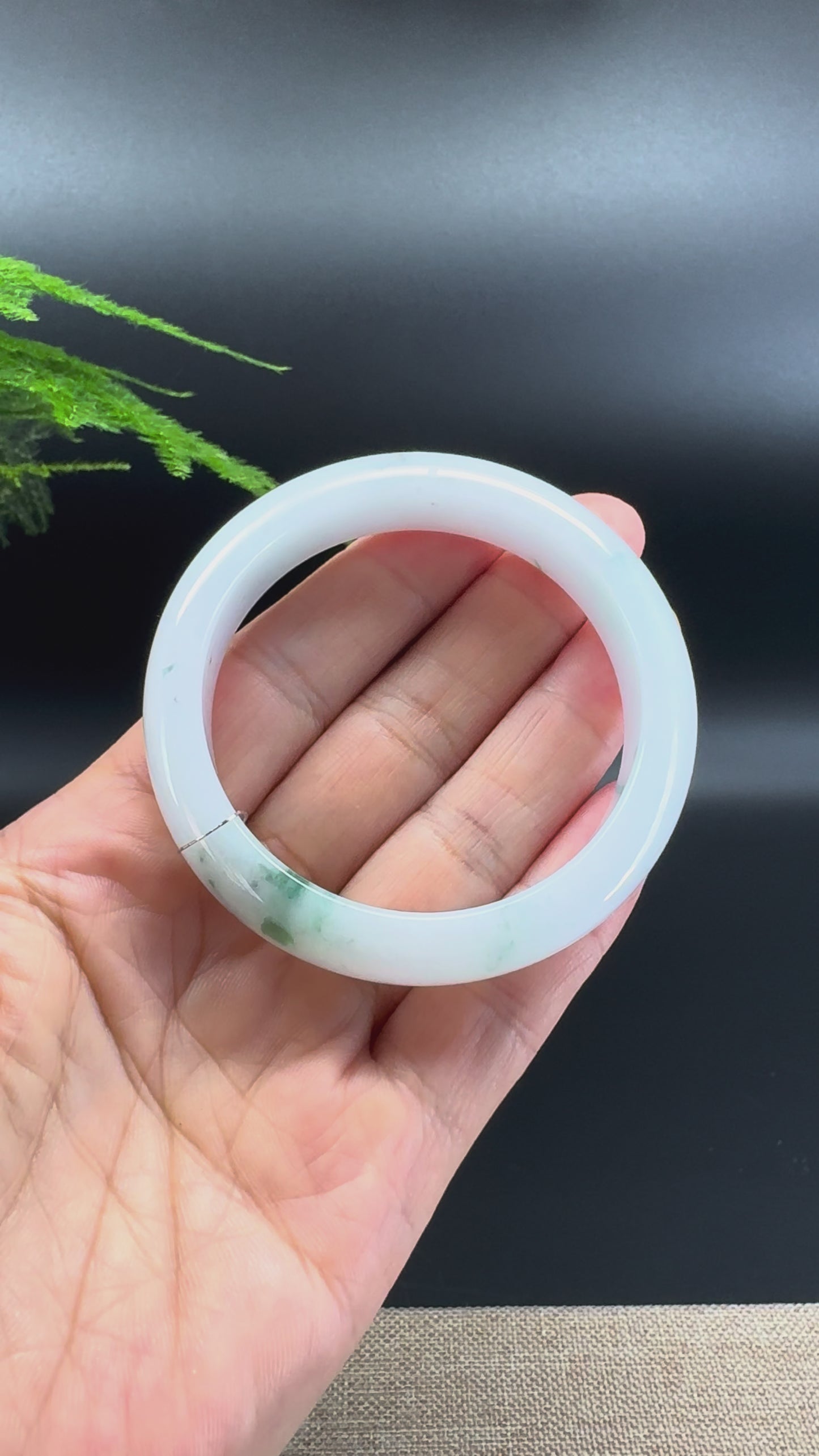 Load and play video in Gallery viewer, Genuine Burmese Milky Green Jade Jadeite Bangle Bracelet (52.7mm )
