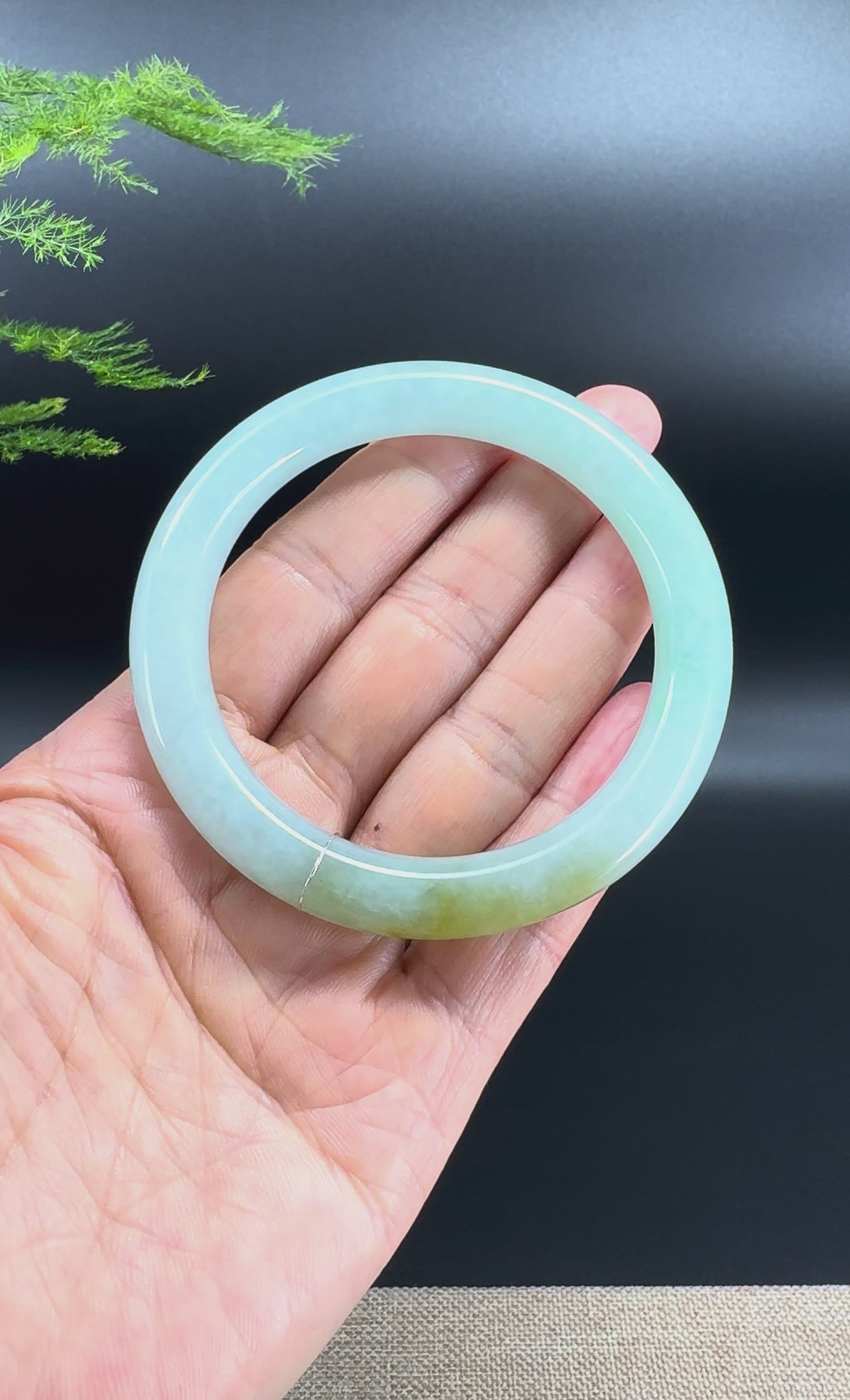 Load and play video in Gallery viewer, Genuine Burmese Yellow Green Jade Jadeite Bangle Bracelet (56.3mm)
