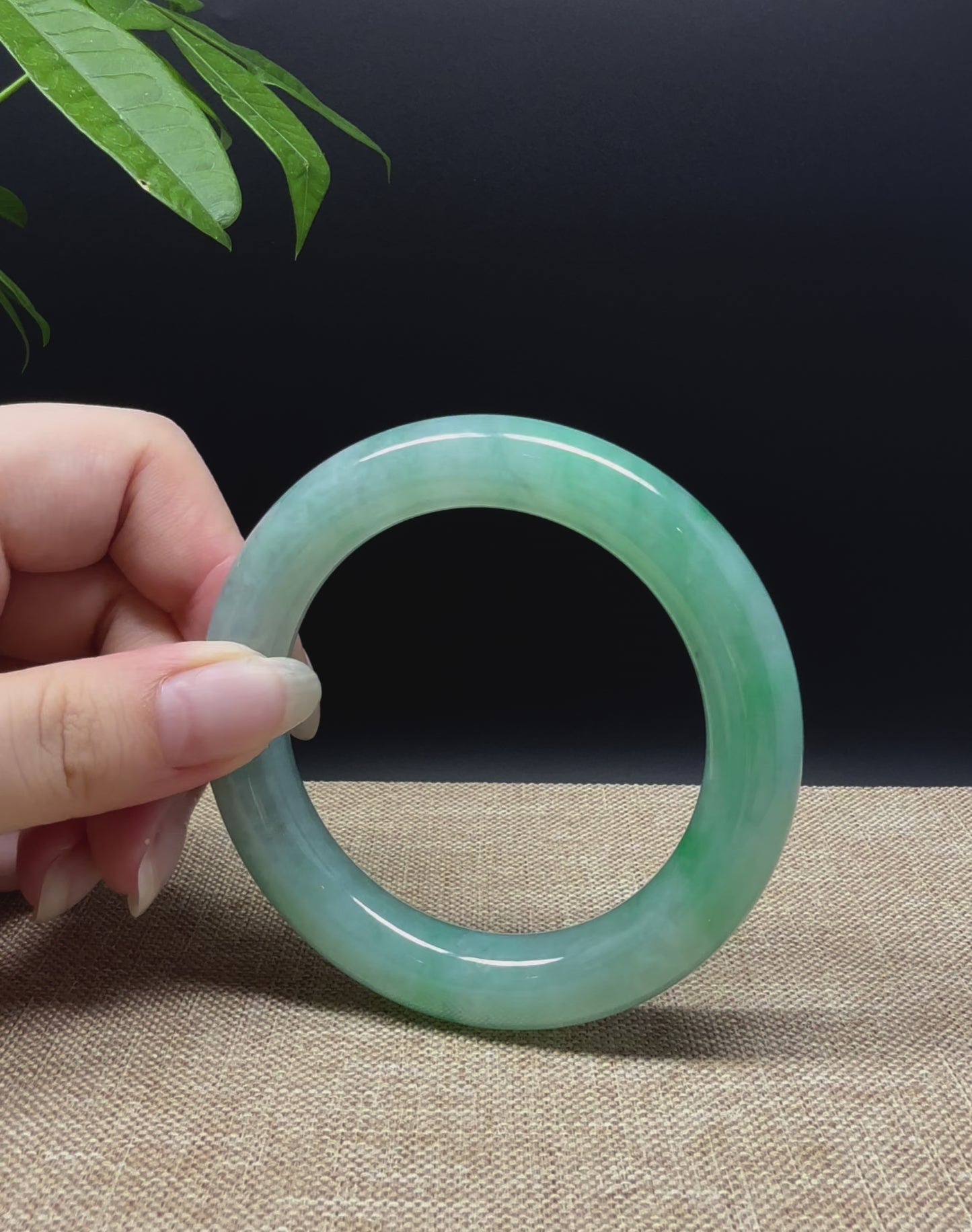 Load and play video in Gallery viewer, Genuine Burmese Icy Green Jade Jadeite Bangle Bracelet ( 56.7mm )
