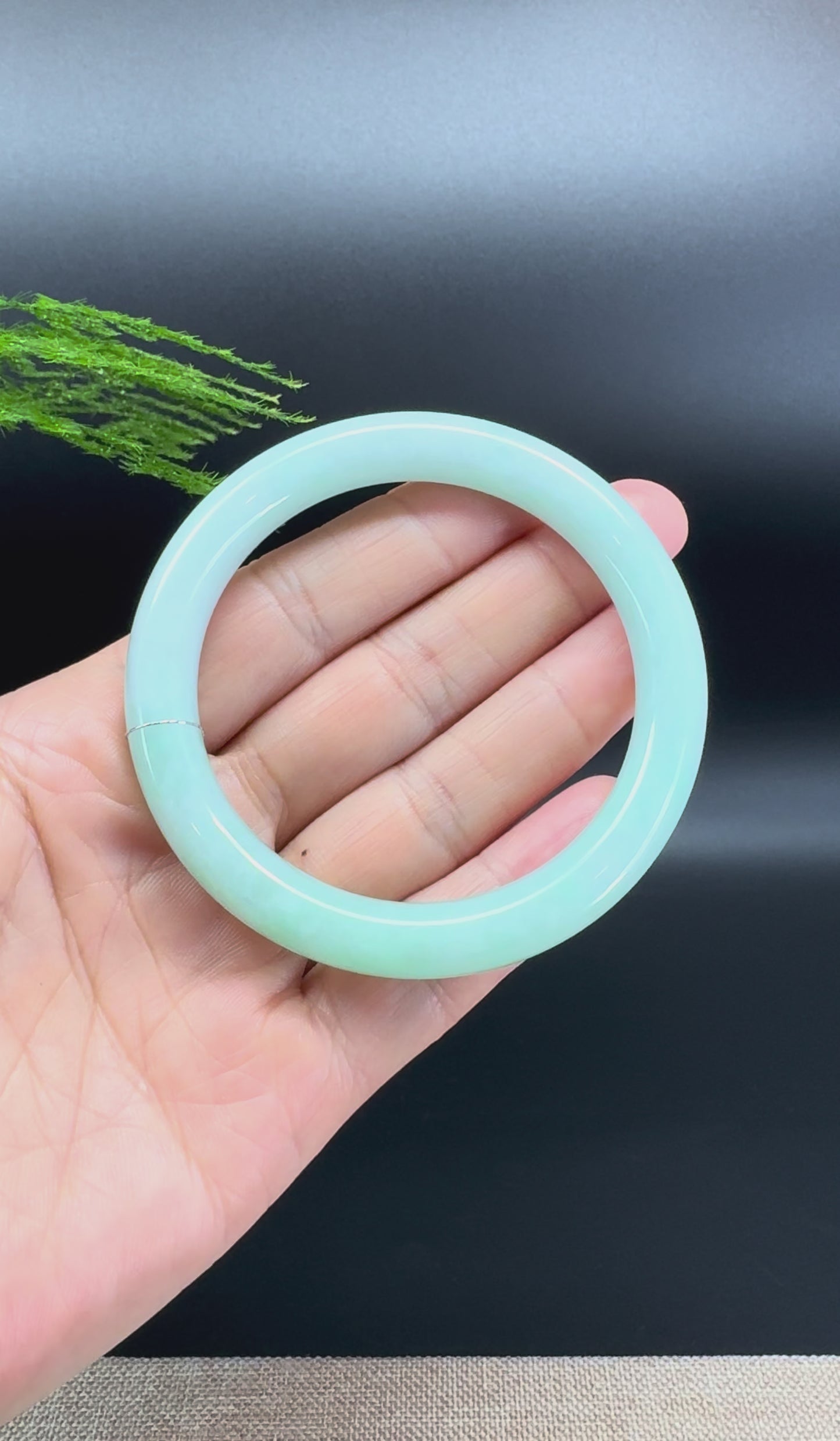 Load and play video in Gallery viewer, Genuine Burmese White Green (BDQ) Jadeite Jade Bangle Bracelet (56.4mm)
