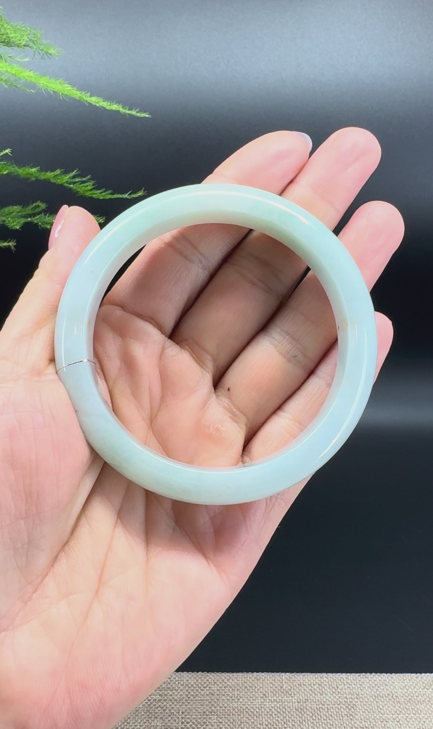 Load and play video in Gallery viewer, Genuine Burmese Lavender Green Jade Jadeite Bangle Bracelet (57.7mm)
