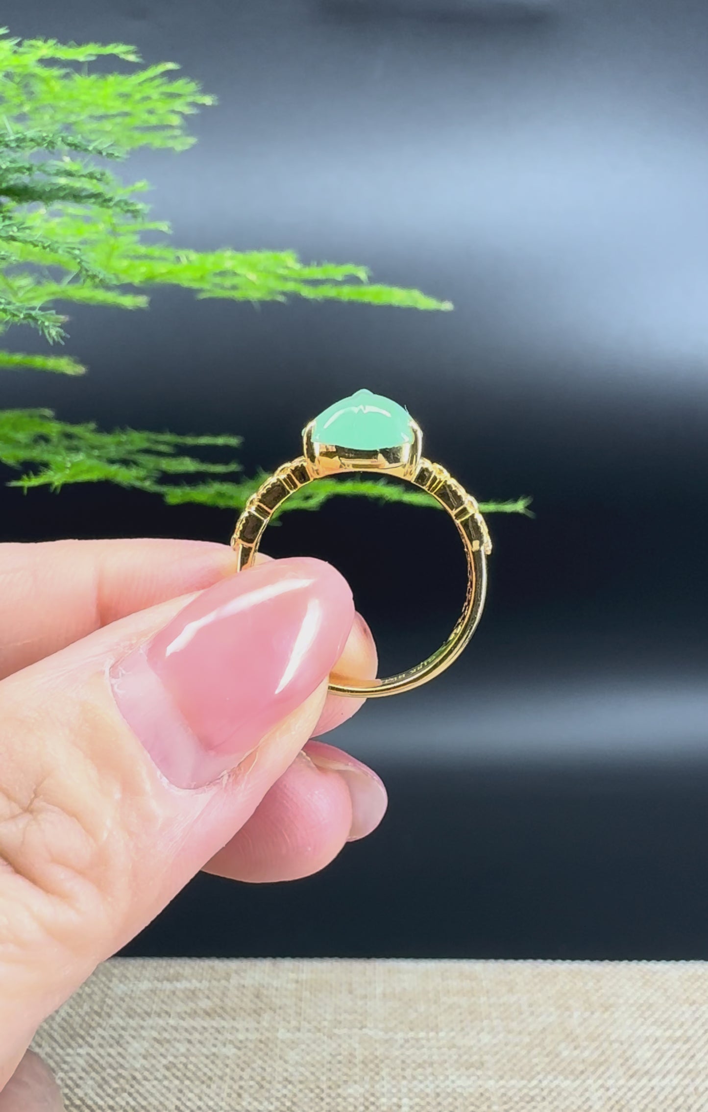 RealJade® "Signature Signet" 18K Yellow Gold Icy Green Jadeite Jade Diamonds PiXiu Ring