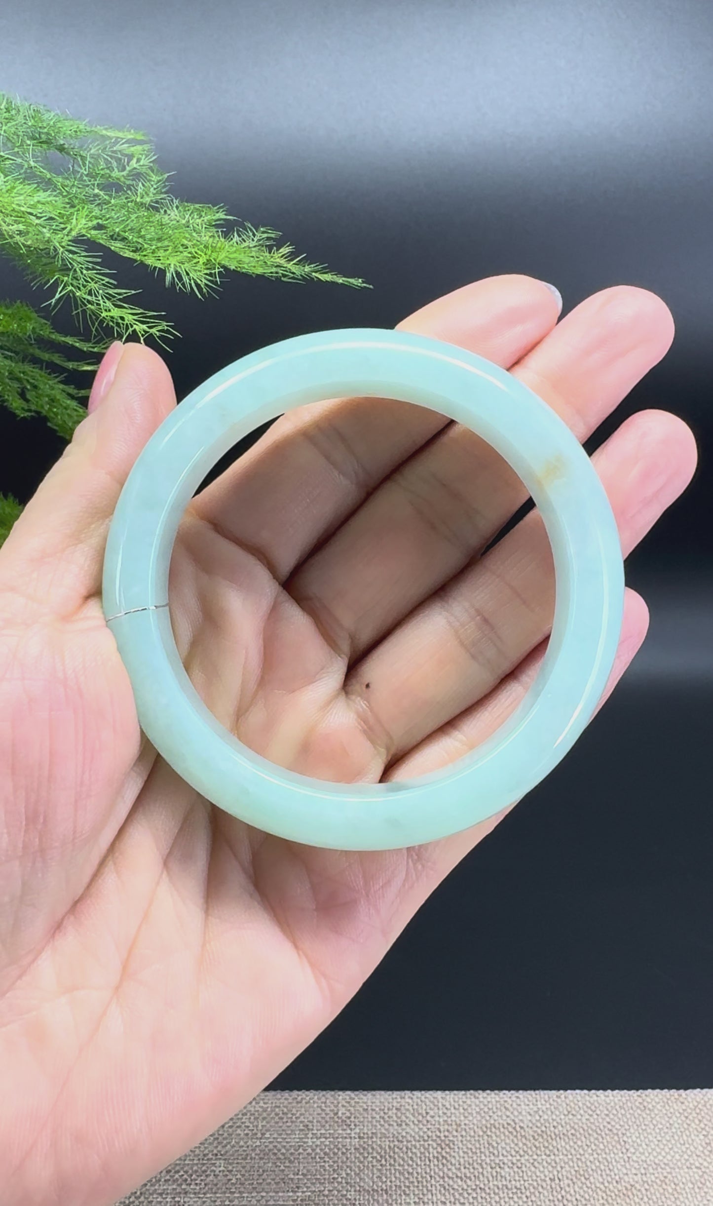 Load and play video in Gallery viewer, Genuine Burmese Icy Green Jade Jadeite Bangle Bracelet ( 55.8mm )
