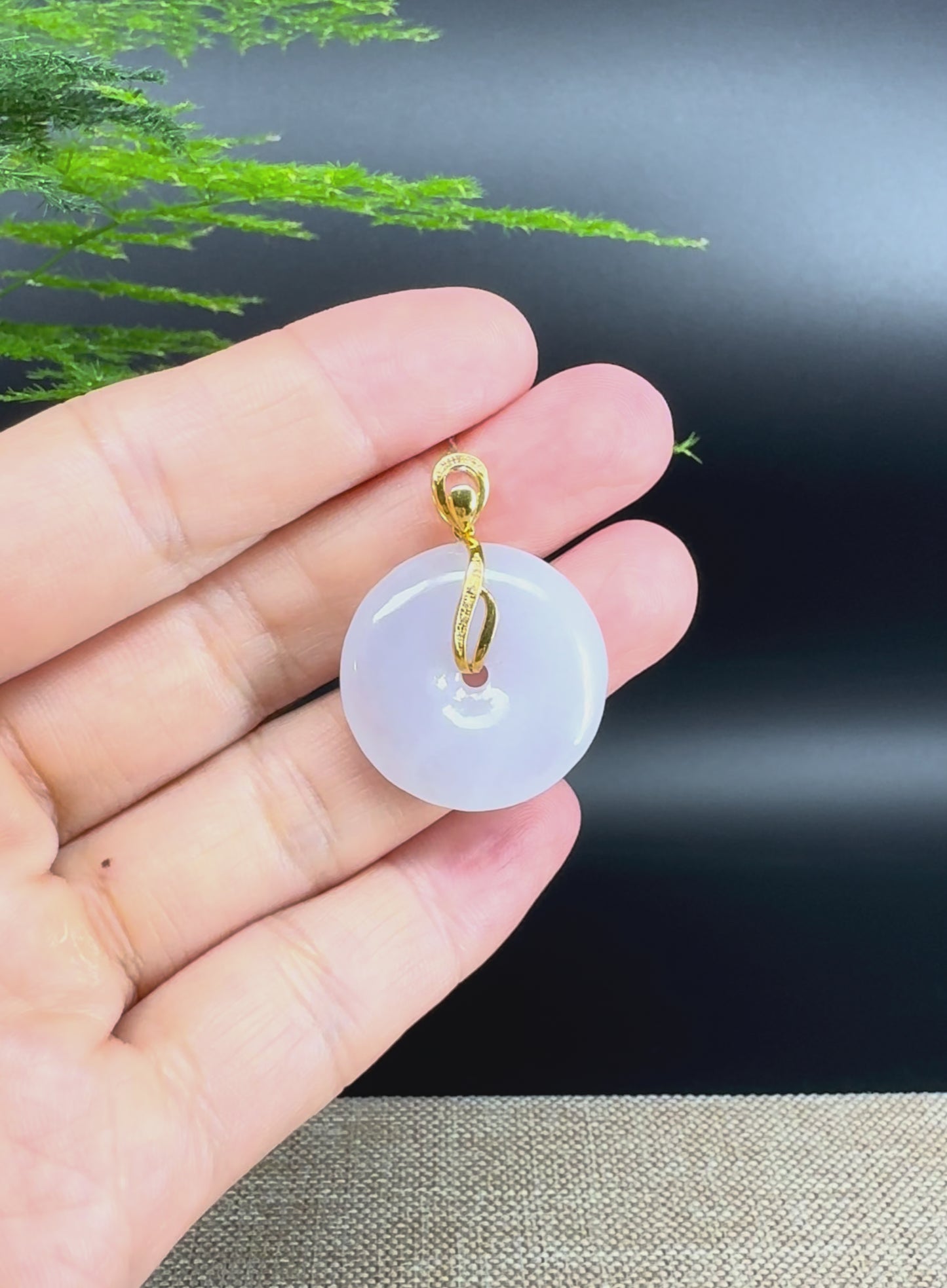 Load and play video in Gallery viewer, &amp;quot;Good Luck Button&amp;quot; Icy Jadeite Jade Lucky KouKou Pendant With 18K Yellow Gold Bail
