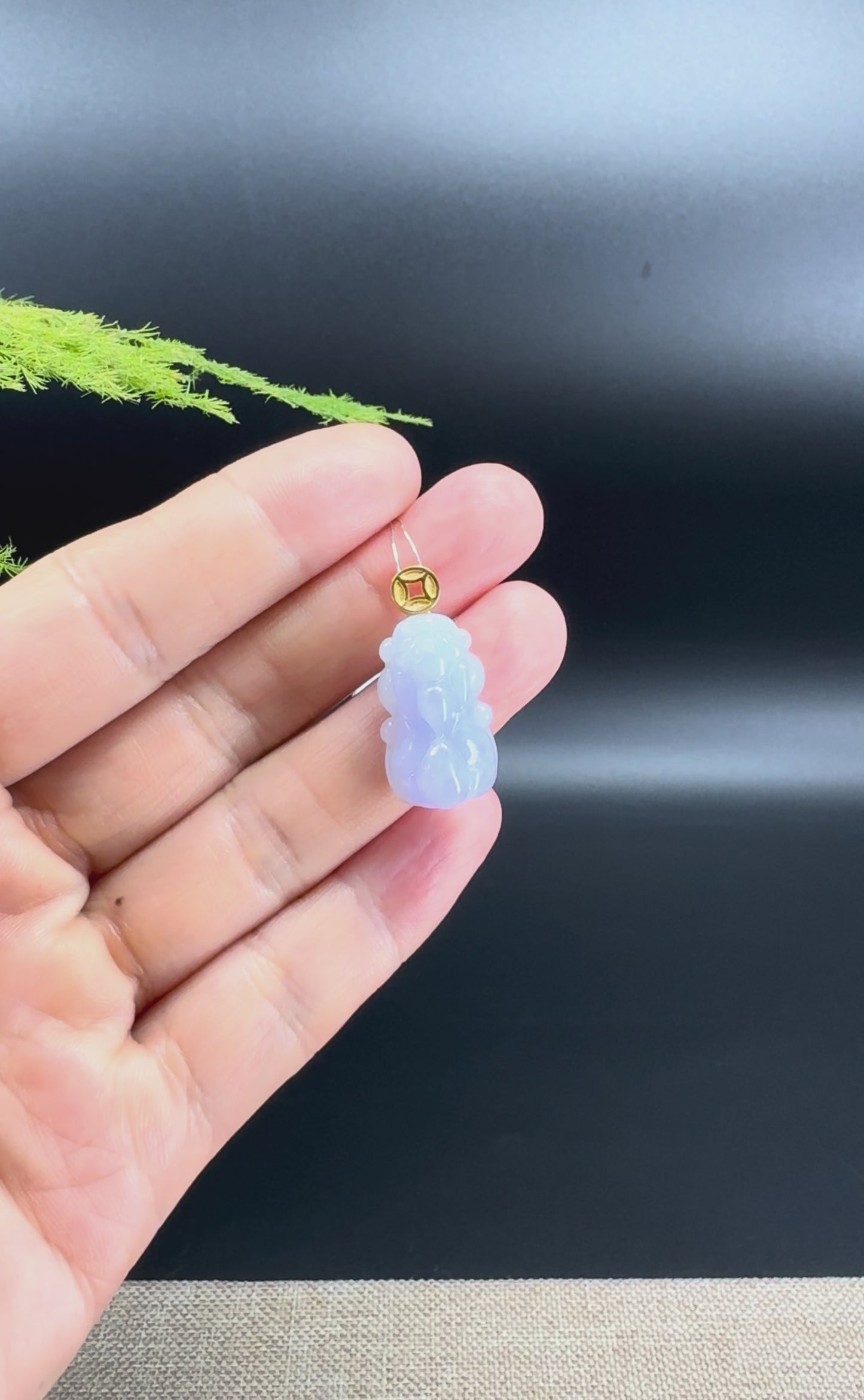 Load and play video in Gallery viewer, RealJade® Co. 18K Yellow Gold Genuine Lavender Burmese Jadeite Jade PiXiu Pendant Necklace

