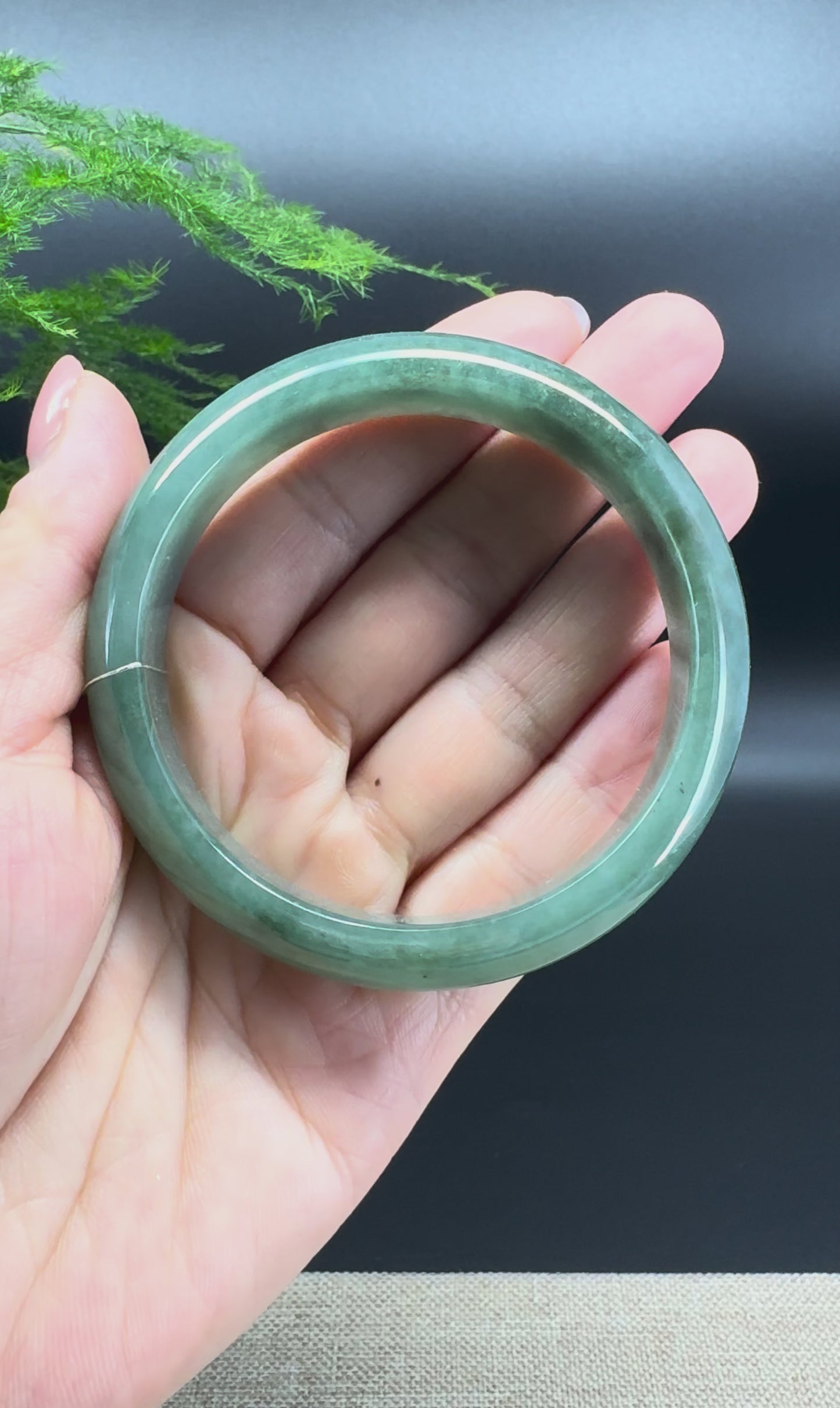 Load and play video in Gallery viewer, Genuine Burmese Oil Green Jade Jadeite Bangle Bracelet ( 59.2mm )
