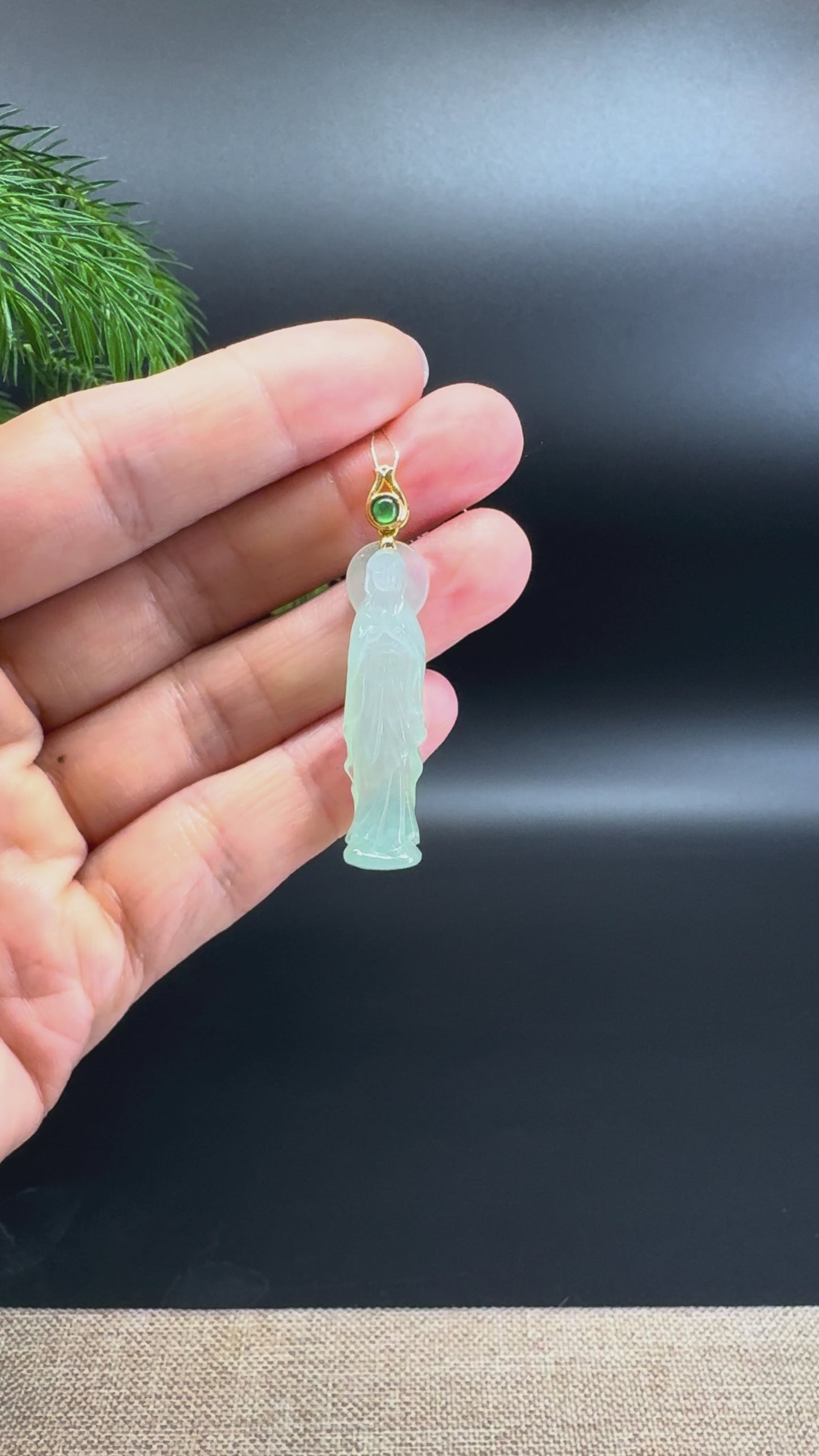 Load and play video in Gallery viewer, RealJade® 18K Yellow Gold Genuine Icy Green Jadeite Jade Mother Mary Pendant Necklace
