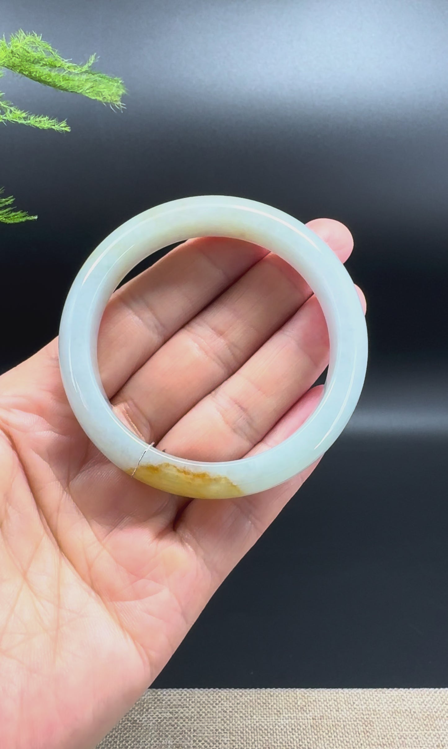 Load and play video in Gallery viewer, Genuine Burmese Yellow Green Jade Jadeite Bangle Bracelet ( 53.7mm )

