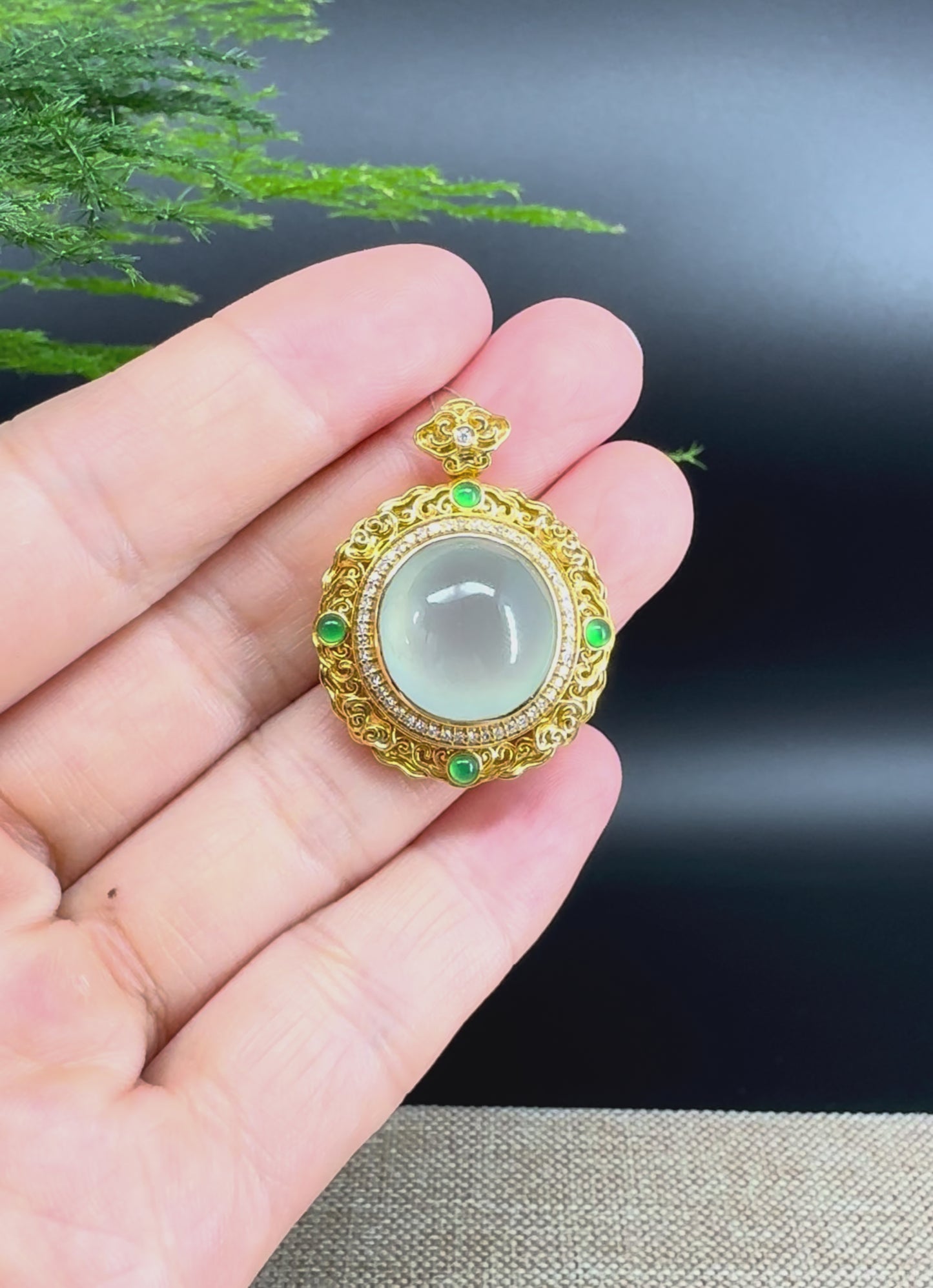 RealJade® Co. High-end Genuine Icy Green Jadeite Jade Necklace With 18K Yellow Gold Bail