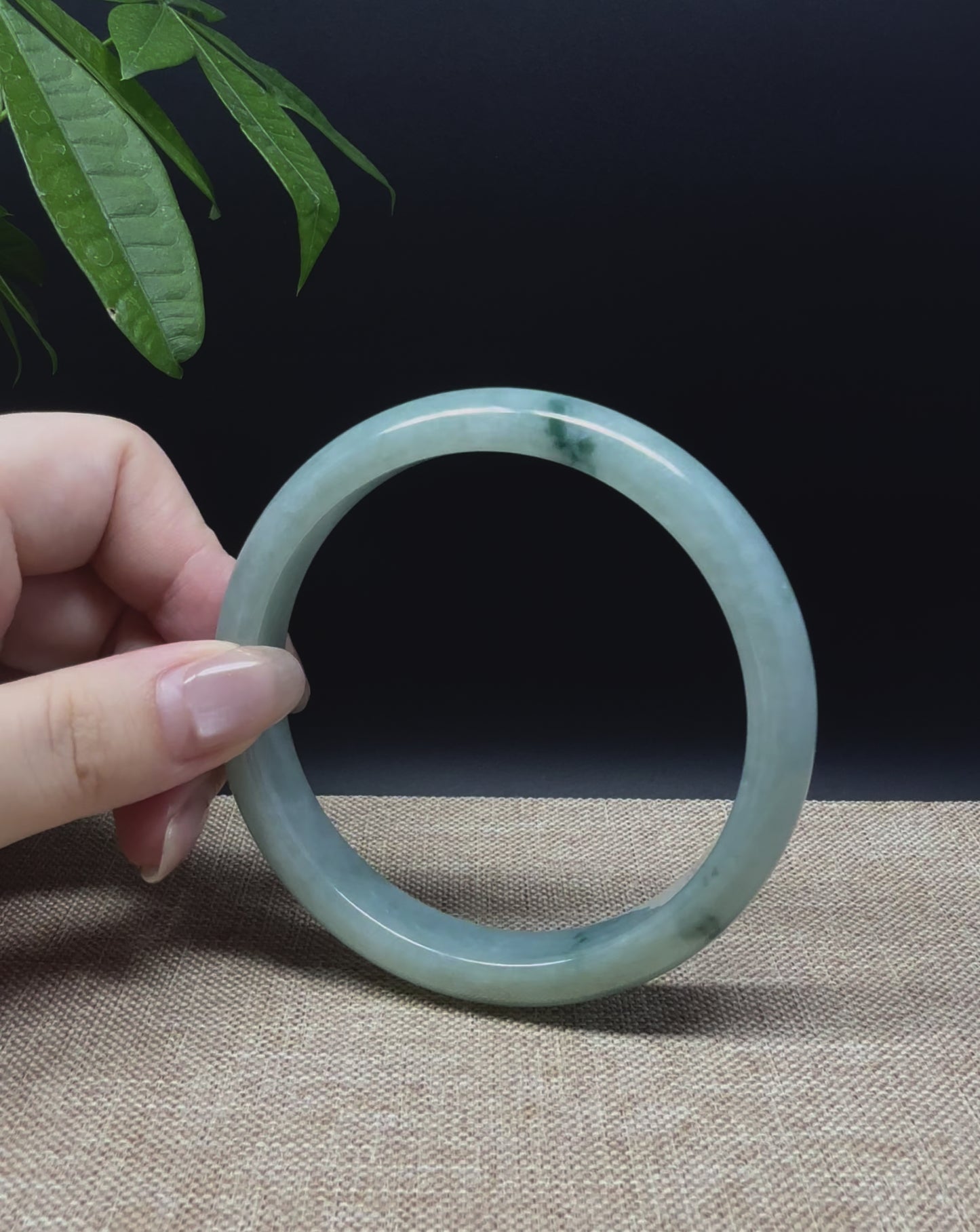 Load and play video in Gallery viewer, Genuine Burmese Oil Green Jade Jadeite Bangle Bracelet ( 66.7mm )
