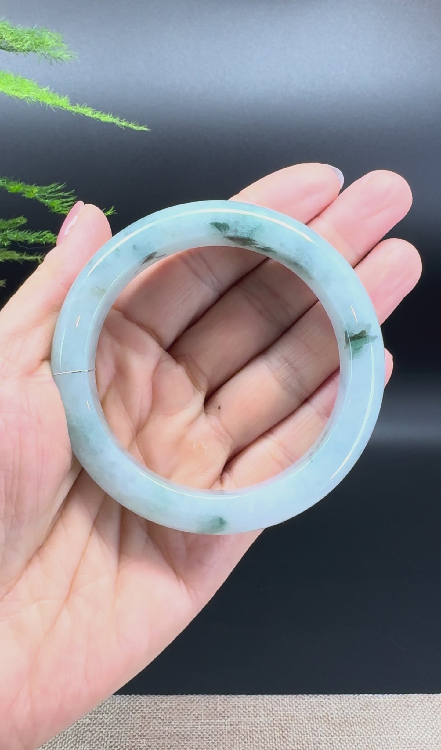 Load and play video in Gallery viewer, Genuine Burmese Blue Green Jade Jadeite Bangle Bracelet ( 56.3mm )
