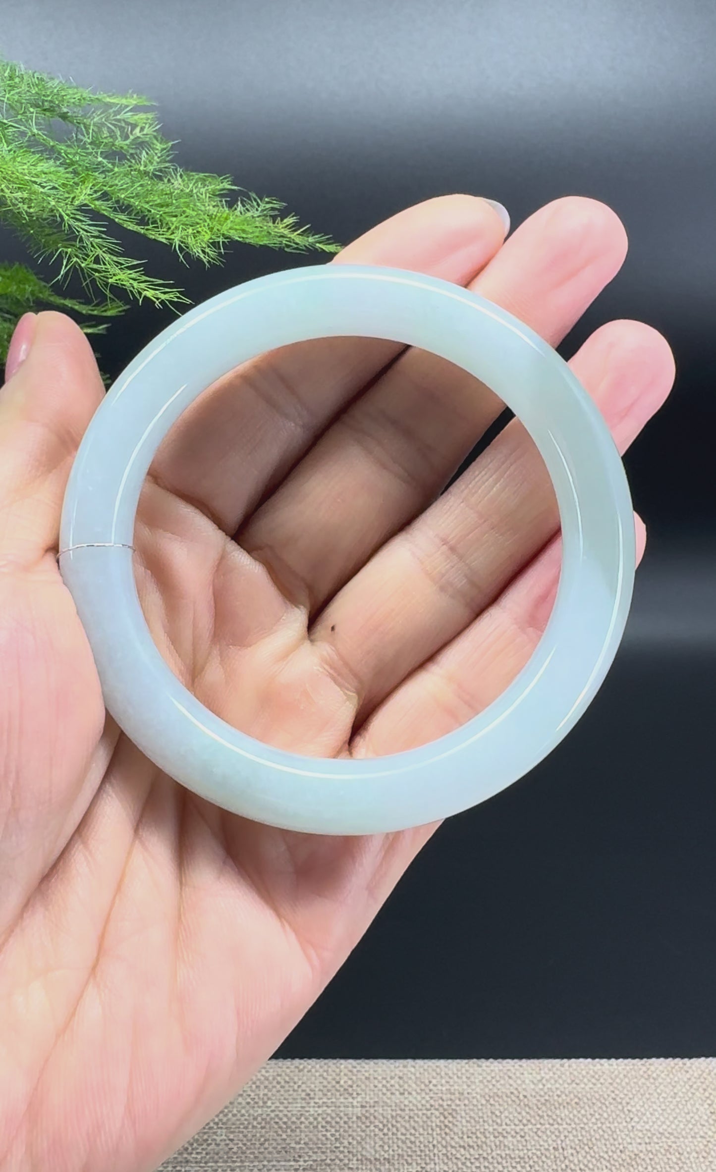 Load and play video in Gallery viewer, Genuine Burmese Icy Green Jade Jadeite Bangle Bracelet ( 55.5mm )
