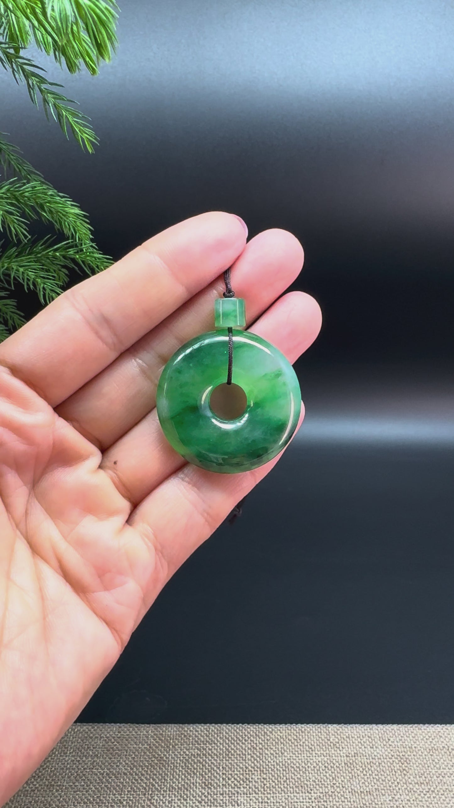 Load and play video in Gallery viewer, &amp;quot;Good Luck Button&amp;quot; Icy forest Green Jadeite Jade Lucky KouKou Pendant For Men
