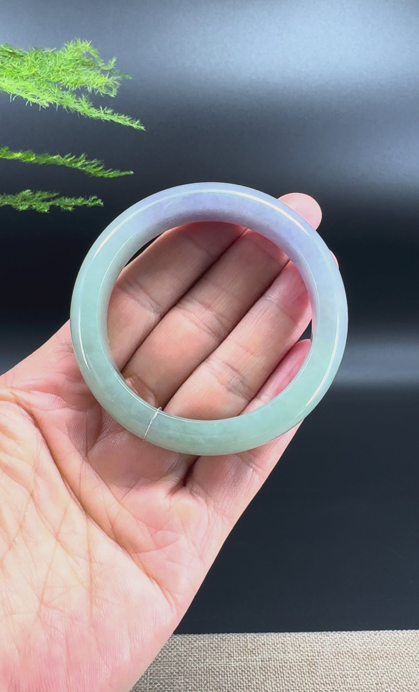 Load and play video in Gallery viewer, Genuine Burmese Lavender Green Jade Jadeite Bangle Bracelet (52.5mm)
