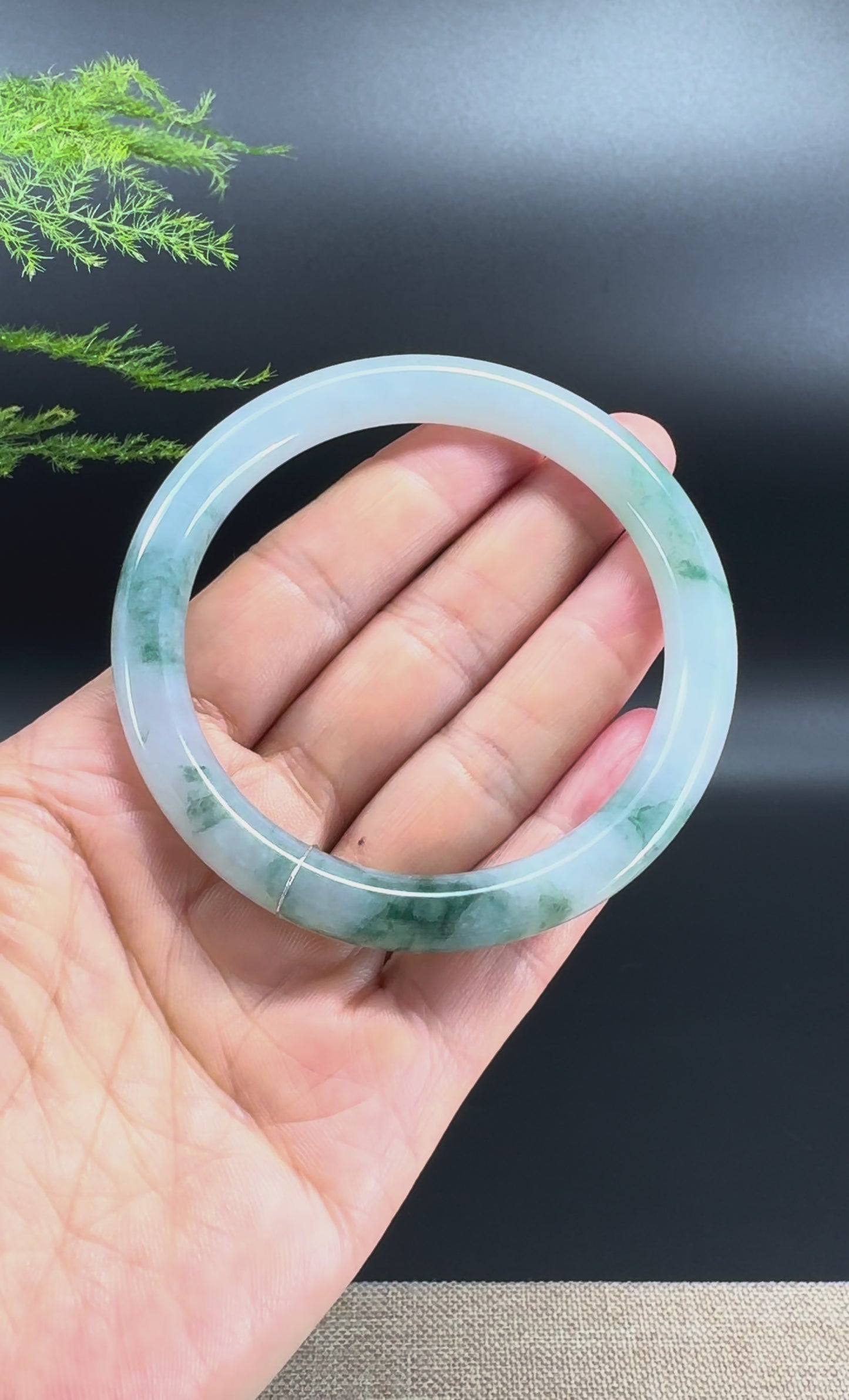 Load and play video in Gallery viewer, Genuine Burmese Icy Blue Jade Jadeite Bangle Bracelet ( 60.1mm )
